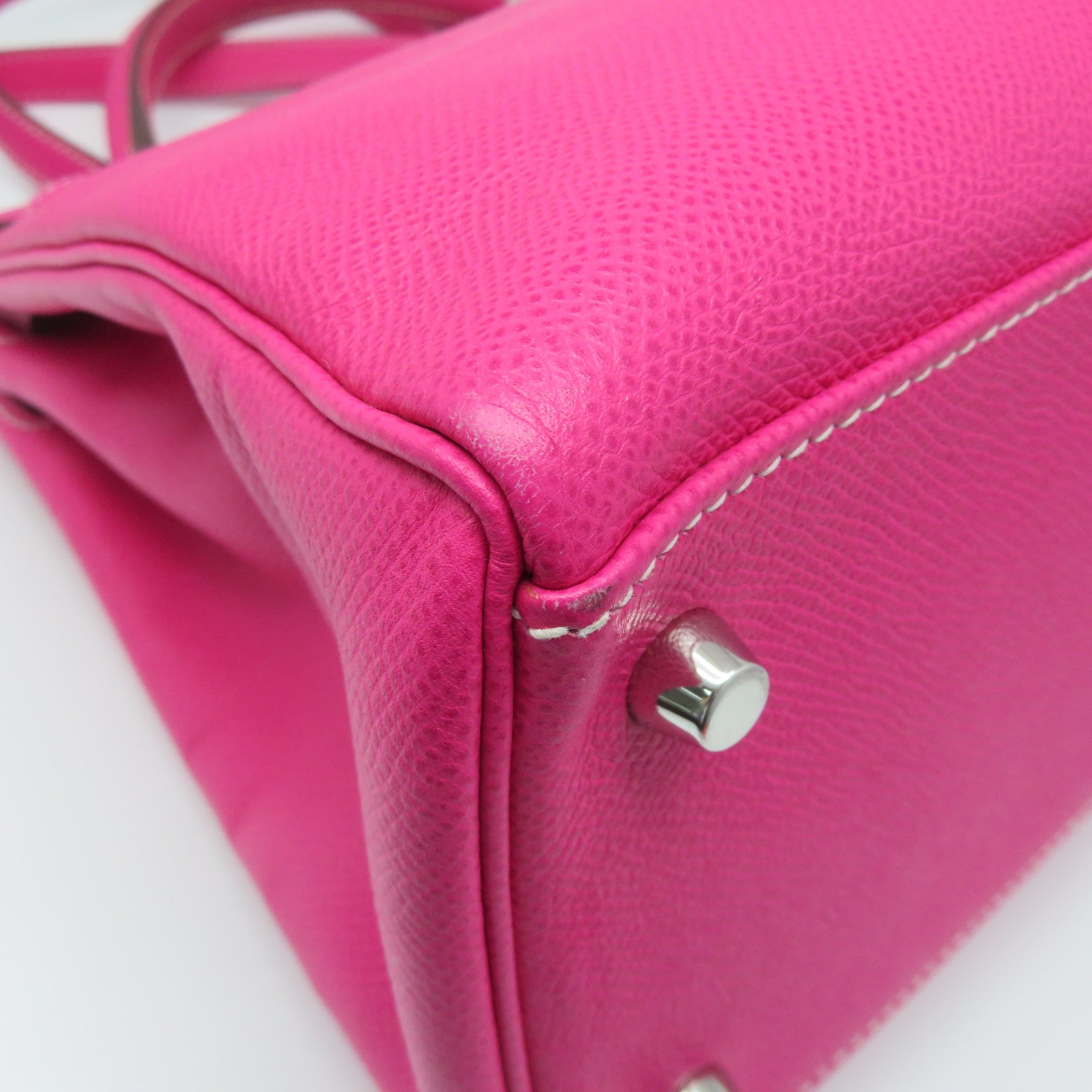 HERMES Epsom皮革Kelly 32银扣手挽肩背两用袋Tosca萤光桃红