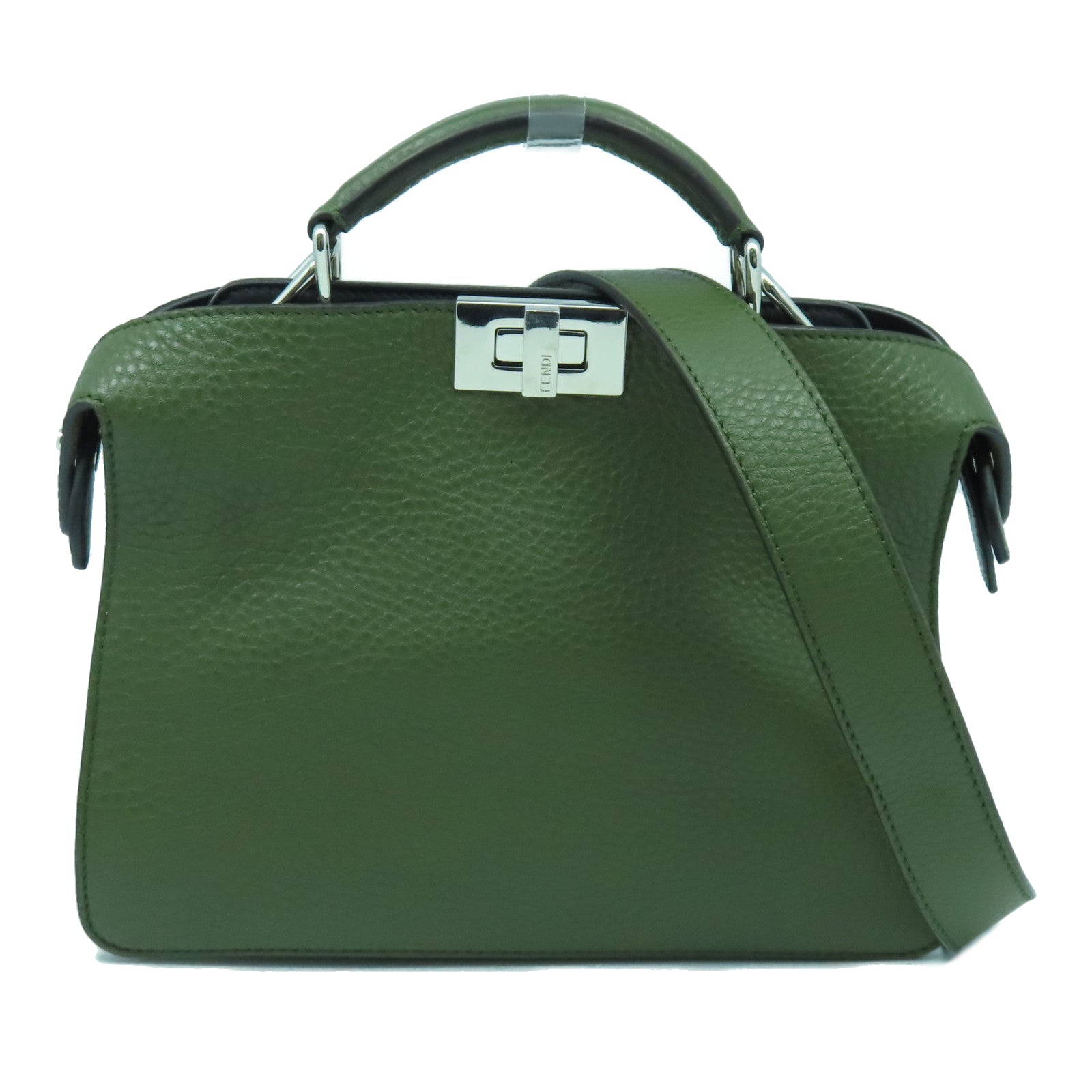 FENDI 牛皮皮革Peekaboo銀扣手挽肩背兩用袋綠色