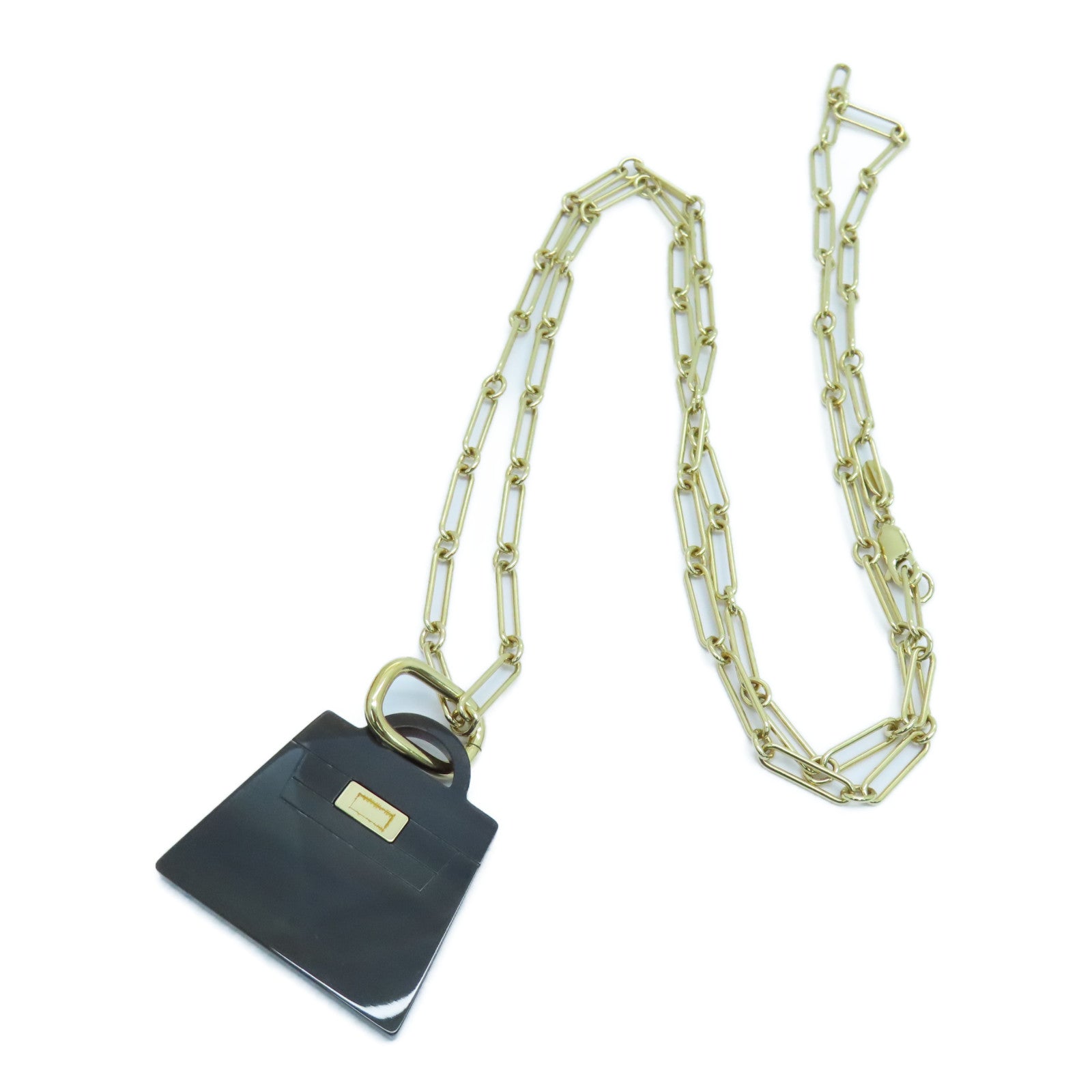 HERMES 水牛角/金屬Amulette Necklace項鍊金扣黑色