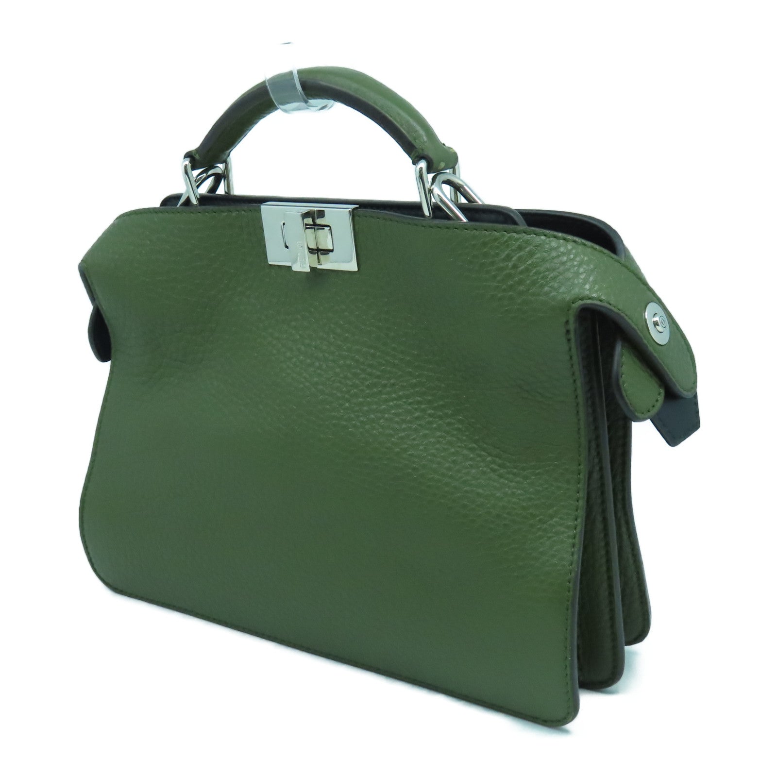 FENDI 牛皮皮革Peekaboo銀扣手挽肩背兩用袋綠色