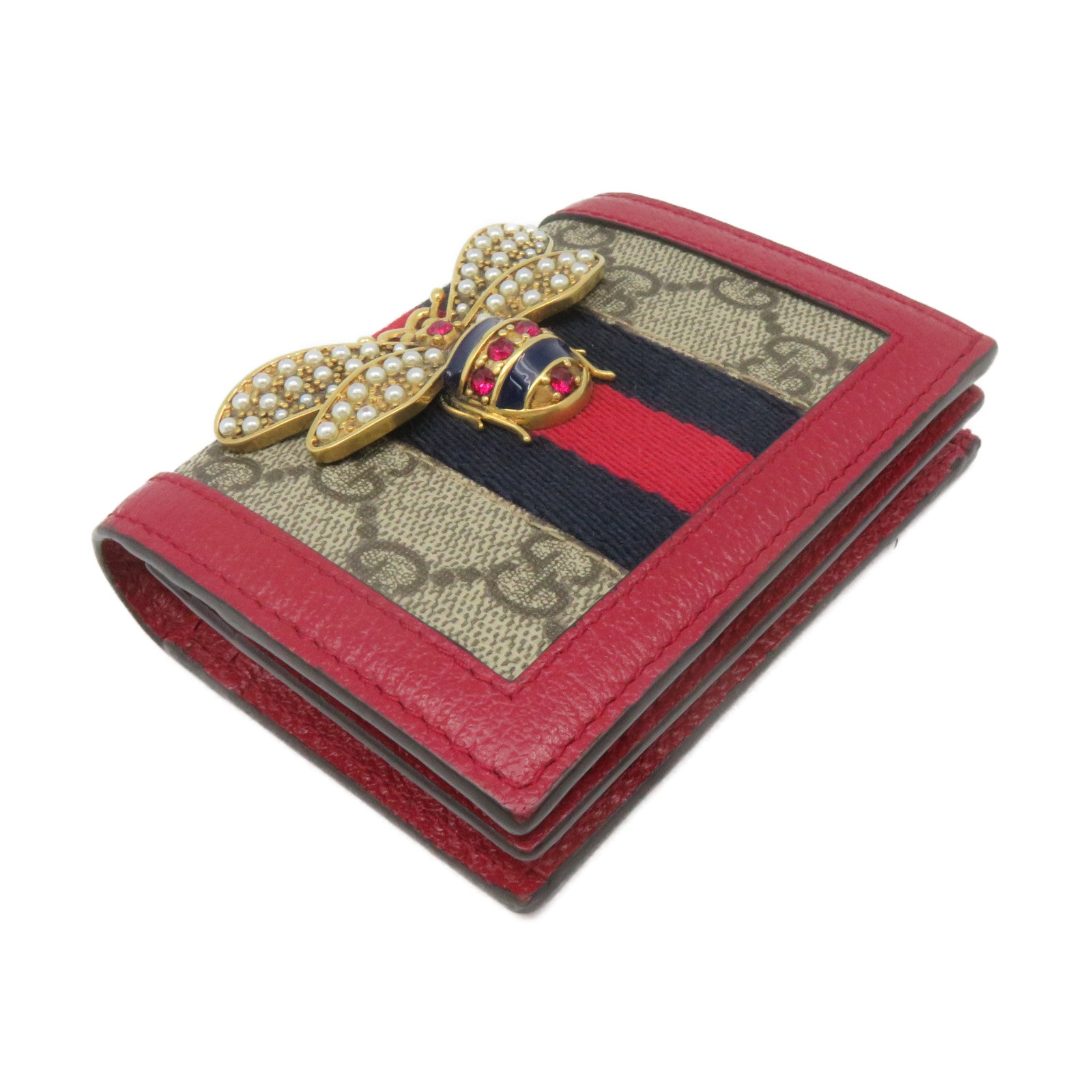 GUCCI 涂层帆布Mini Wallet短钱包啡色/红色