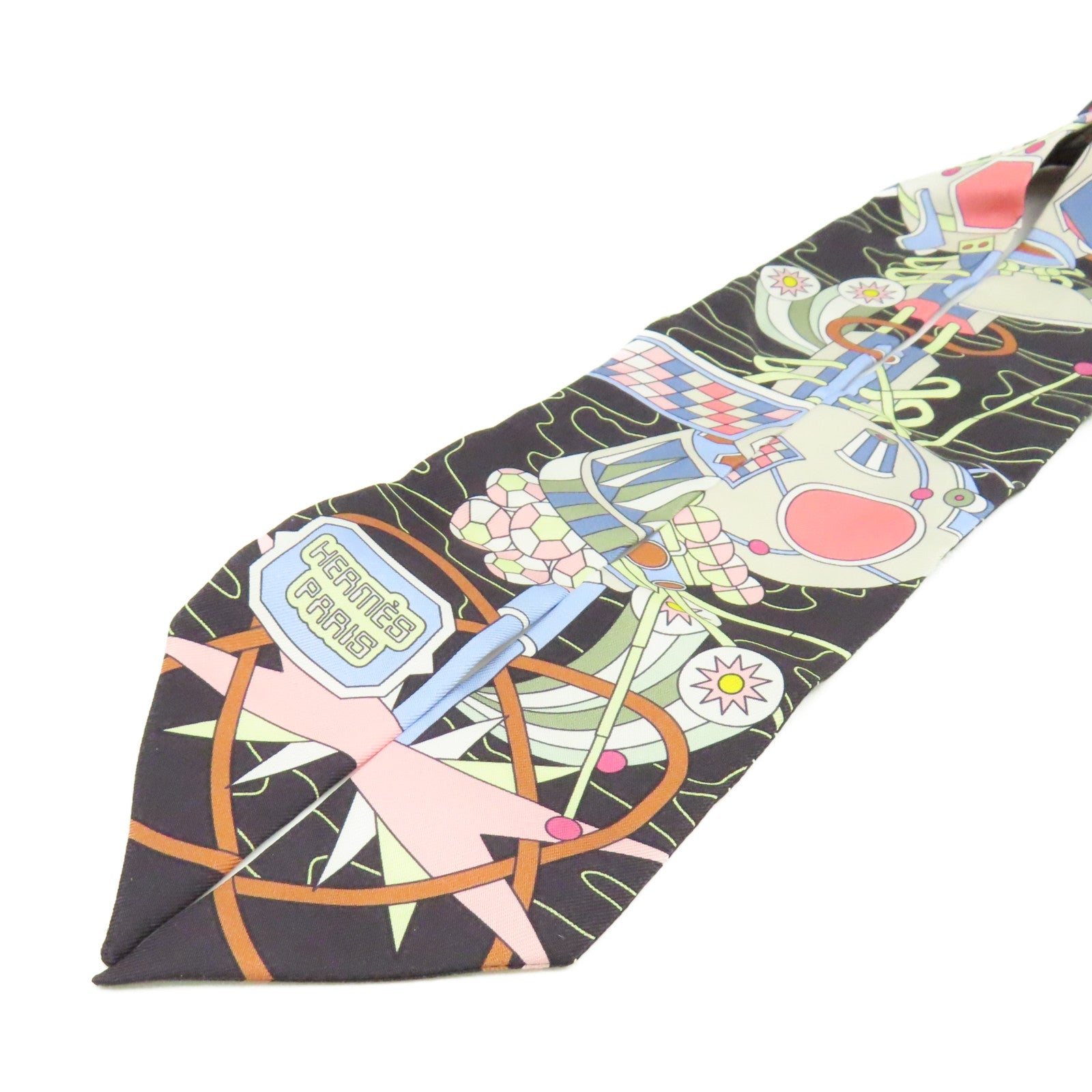 HERMES 【激減優惠】絲質Twilly Scarf絲巾黑色/粉紅色/彩色