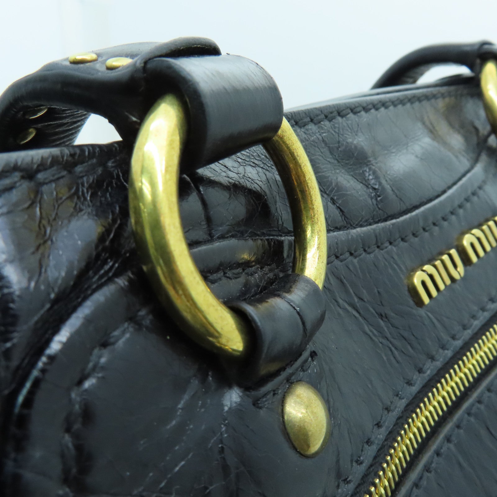 Miu Miu cowhide leather 2 Way Shoulder gold buckle handle shoulder bag black