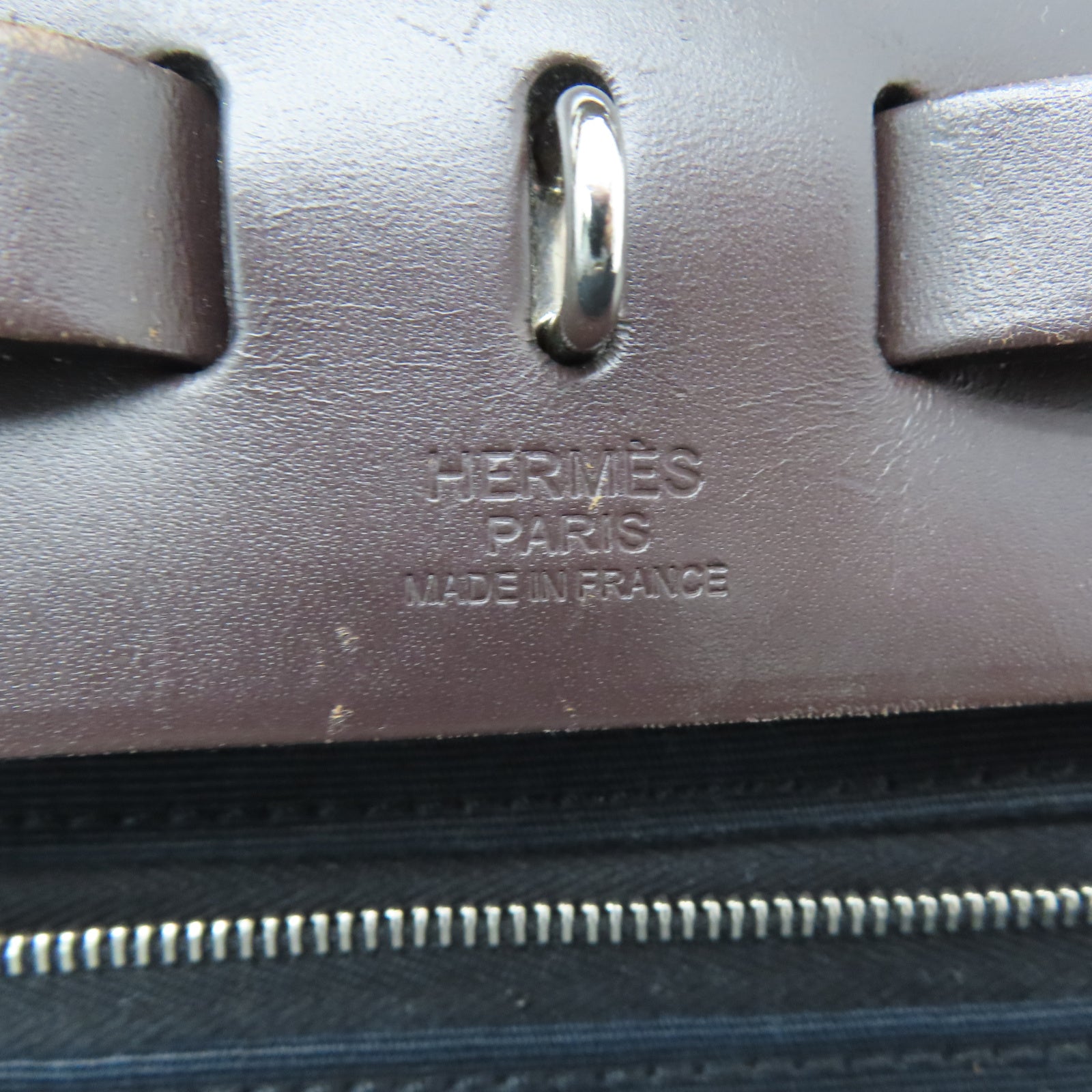 HERMES 帆布Herbag PM銀扣手挽肩背兩用袋黑色/棕色