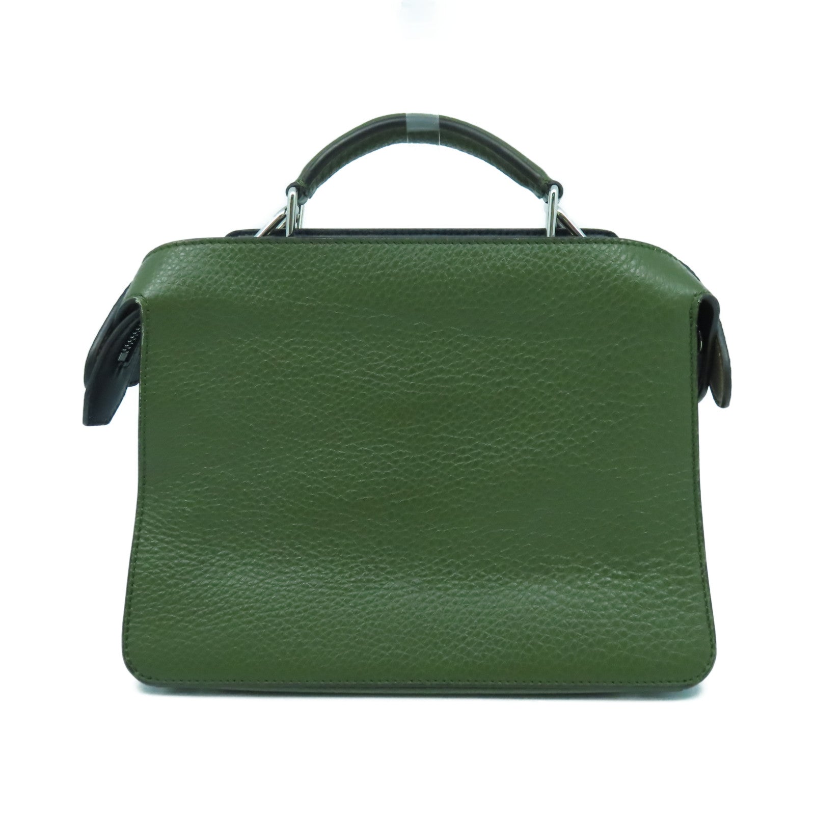 FENDI 牛皮皮革Peekaboo銀扣手挽肩背兩用袋綠色