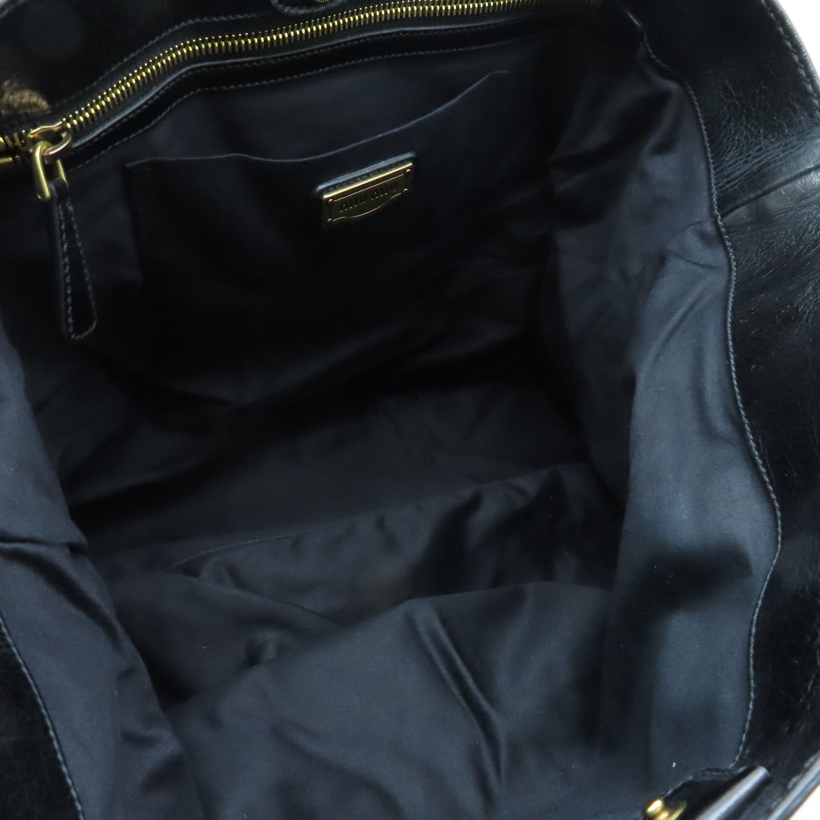 Miu Miu cowhide leather 2 Way Shoulder gold buckle handle shoulder bag black