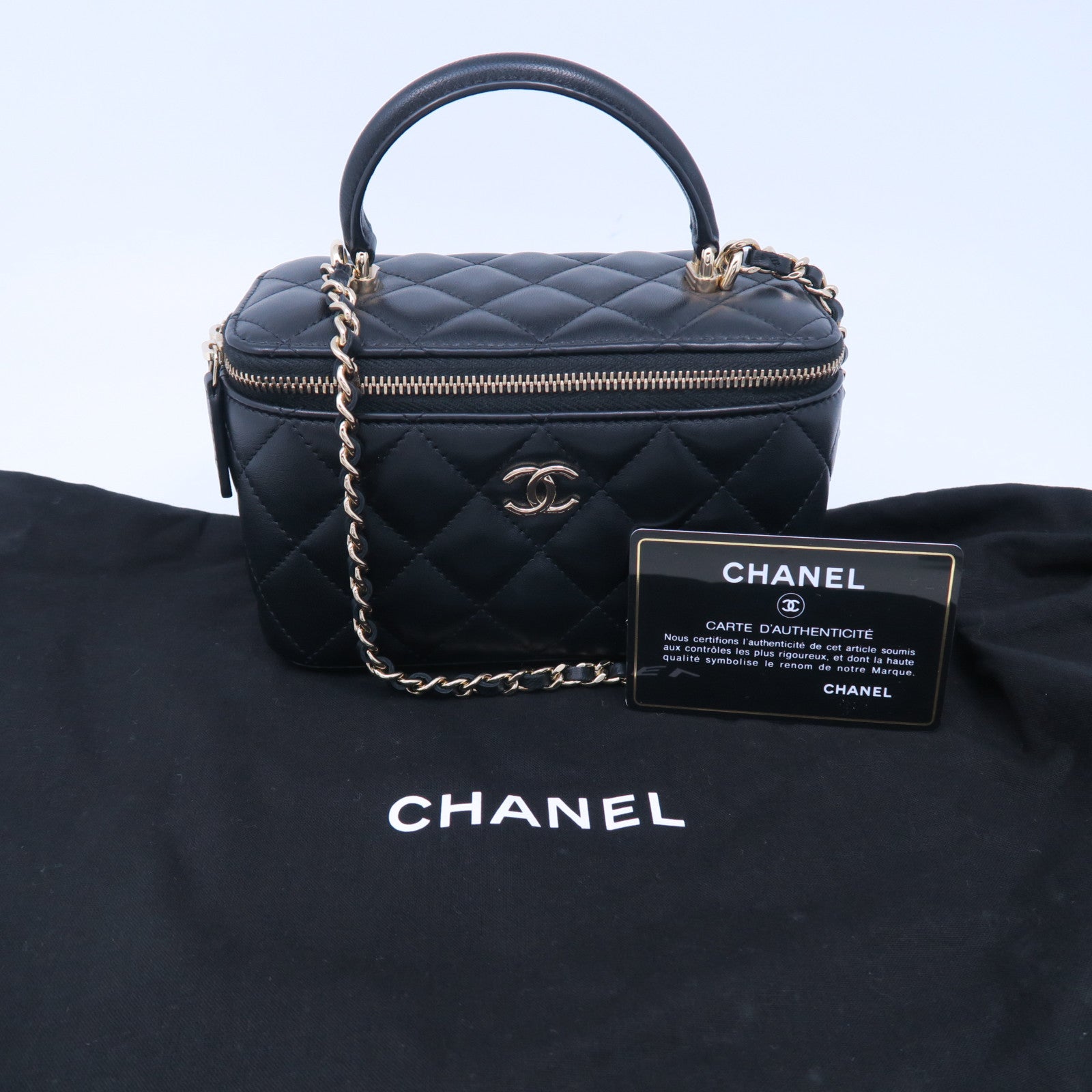 CHANEL 菱格羊皮皮革Chain Shoulder銀扣鏈帶手挽肩背兩用袋黑色