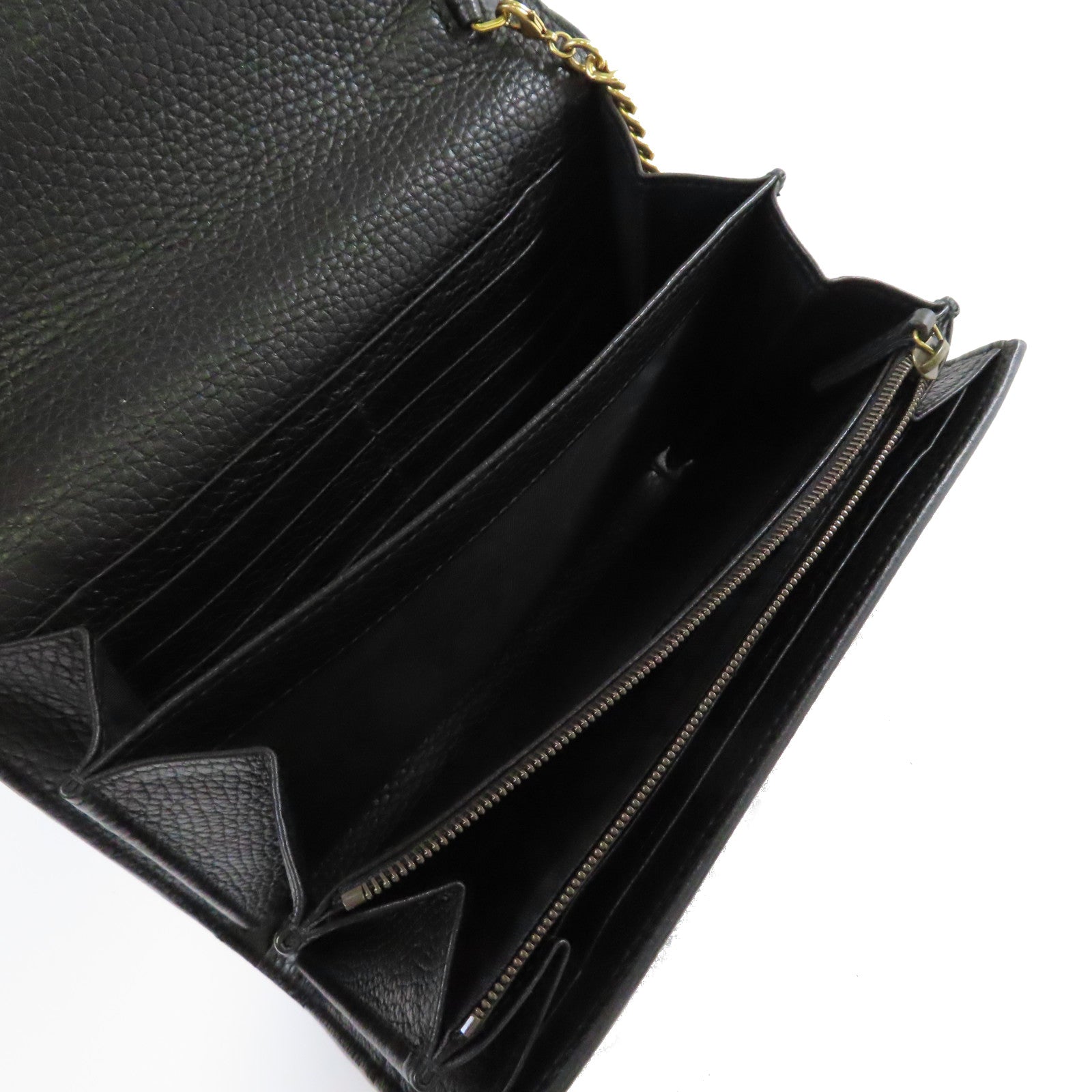 GUCCI 牛皮皮革GG Marmont Wallet On Chain Shoulder Bag金扣鏈帶肩背袋黑色