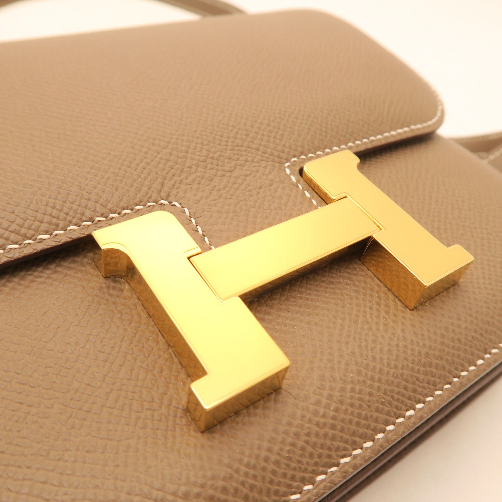 HERMES Veau Epsom Leather Constance Mini Gold Buckle Shoulder Bag Elephant Gray