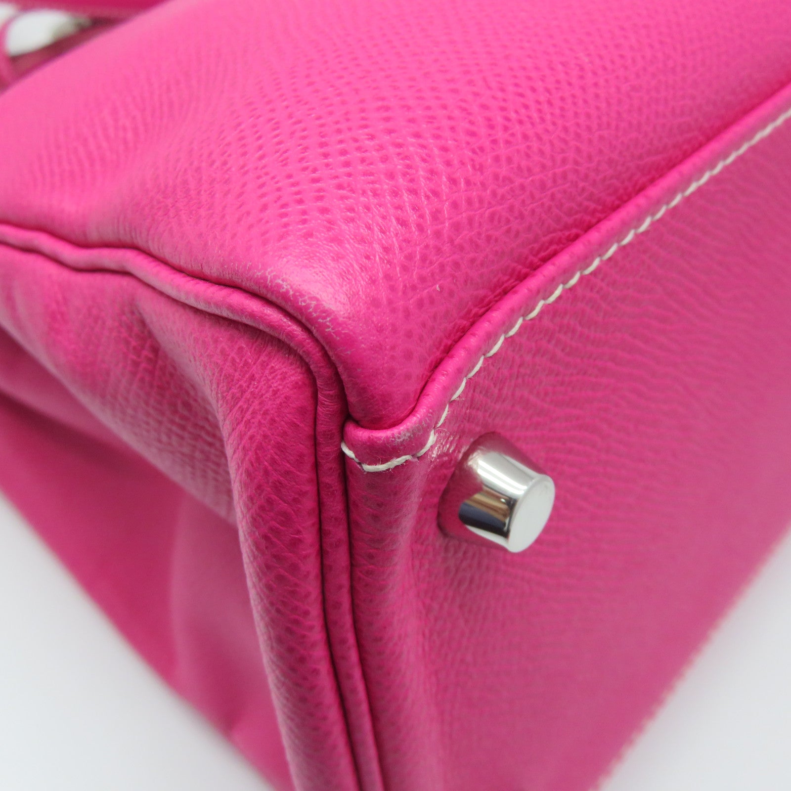 HERMES Epsom皮革Kelly 32银扣手挽肩背两用袋Tosca萤光桃红