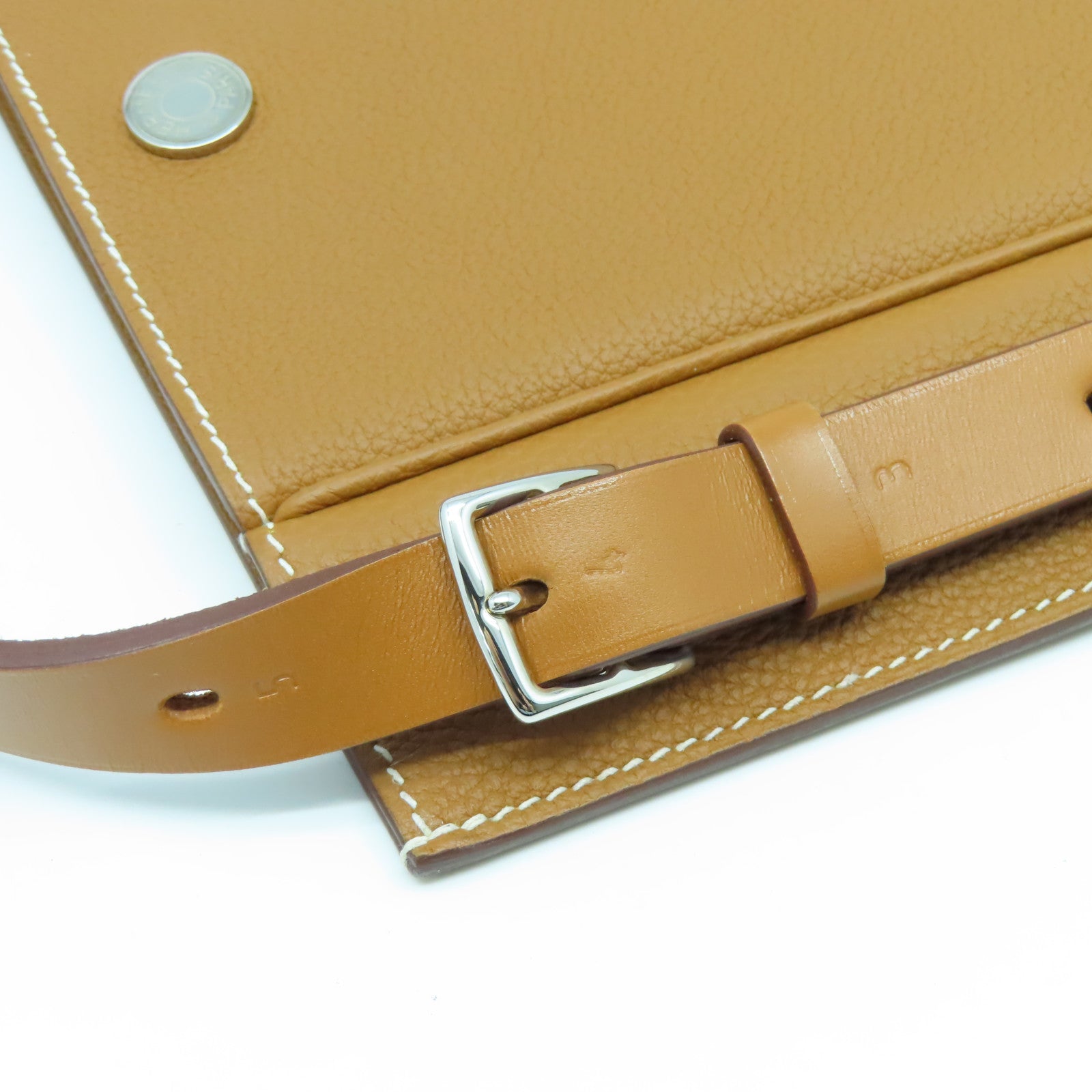 HERMES Togo皮革/Vache皮革Cavaliere 21銀扣肩背袋經典駝色