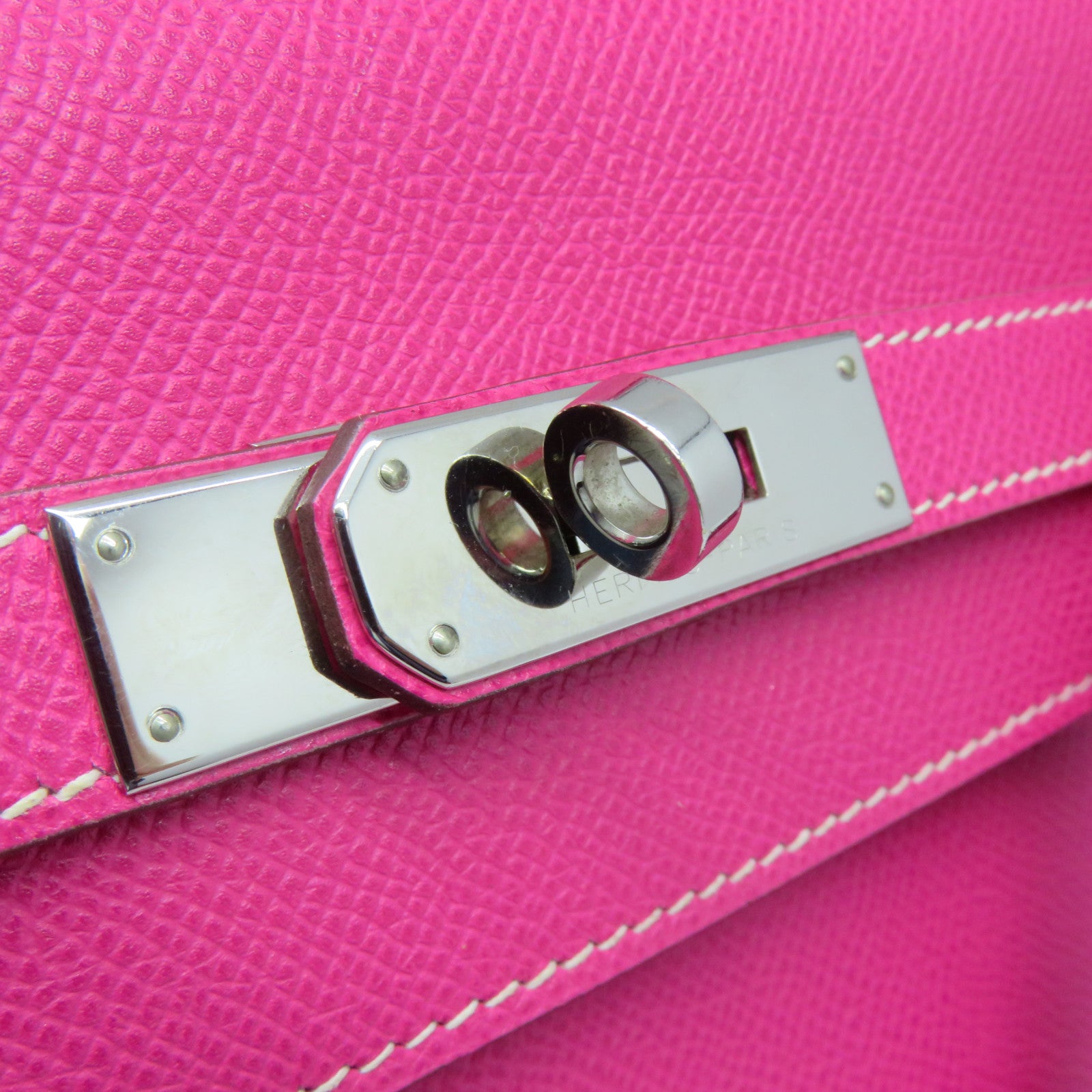 HERMES Epsom皮革Kelly 32银扣手挽肩背两用袋Tosca萤光桃红