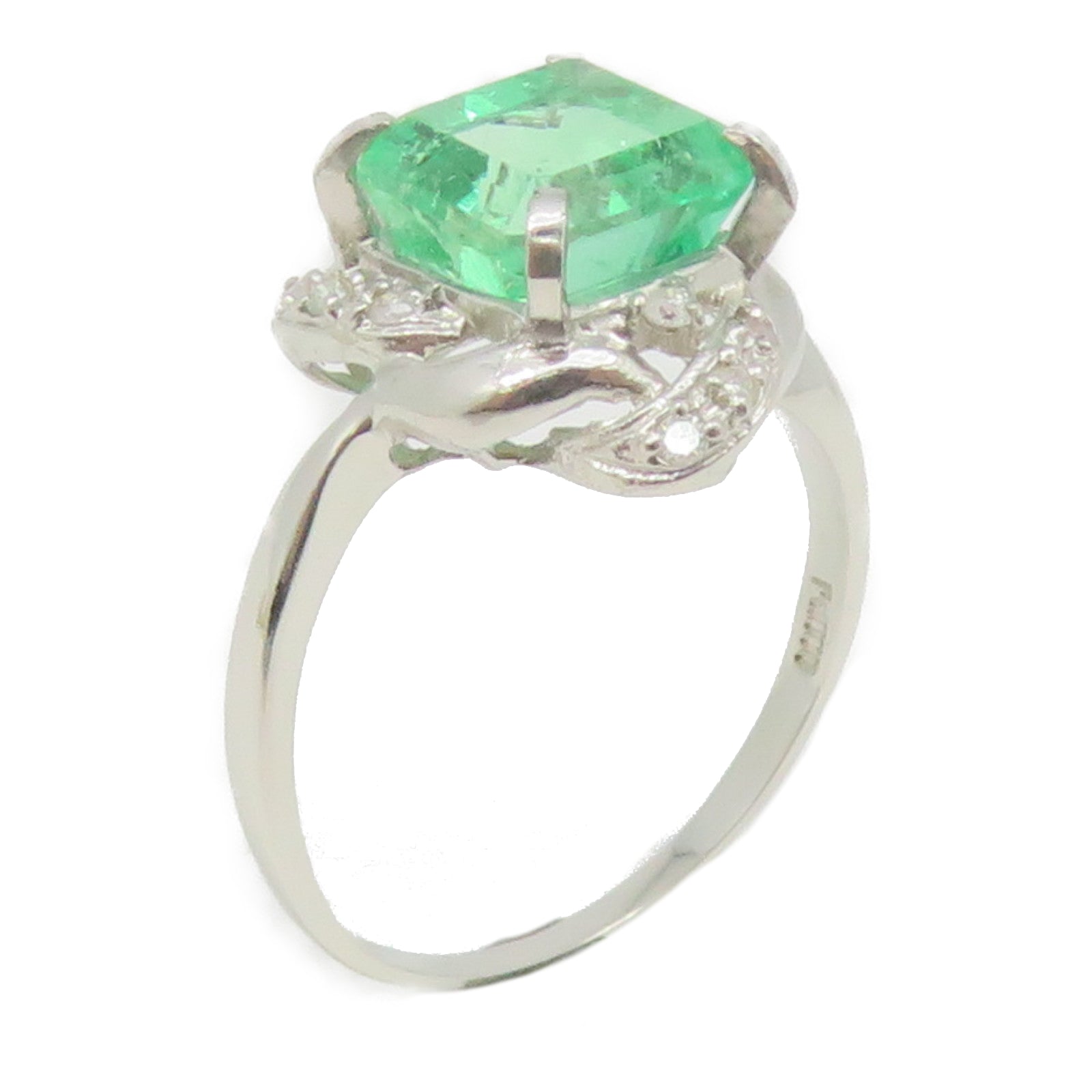 JEWELRY 【激减优惠】Pt1000铂金Emerald Ring 2.00绿宝石/0.10ct钻石戒指US#7.25