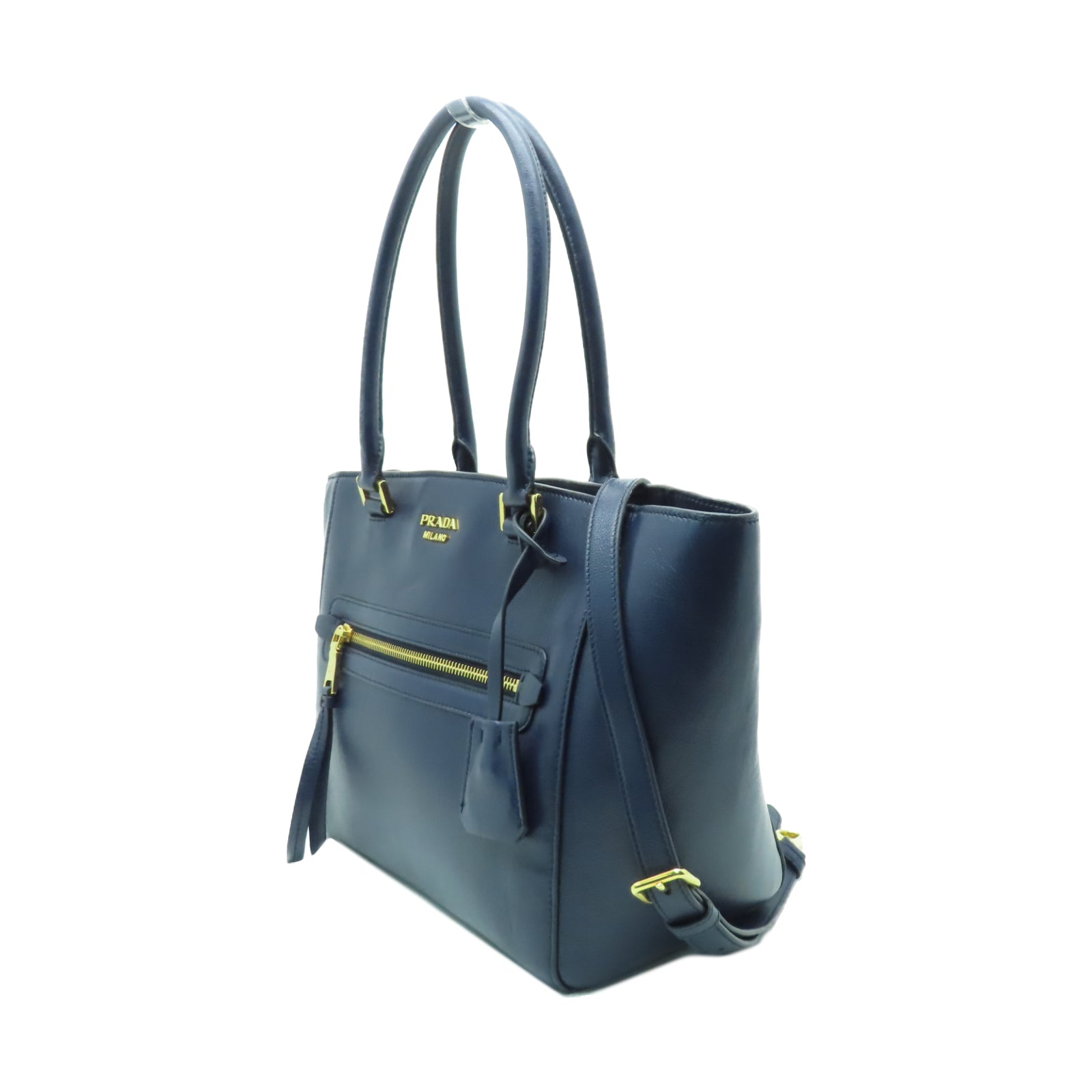 PRADA 牛皮皮革2 Way Shoulder金扣手挽肩背兩用袋藍色