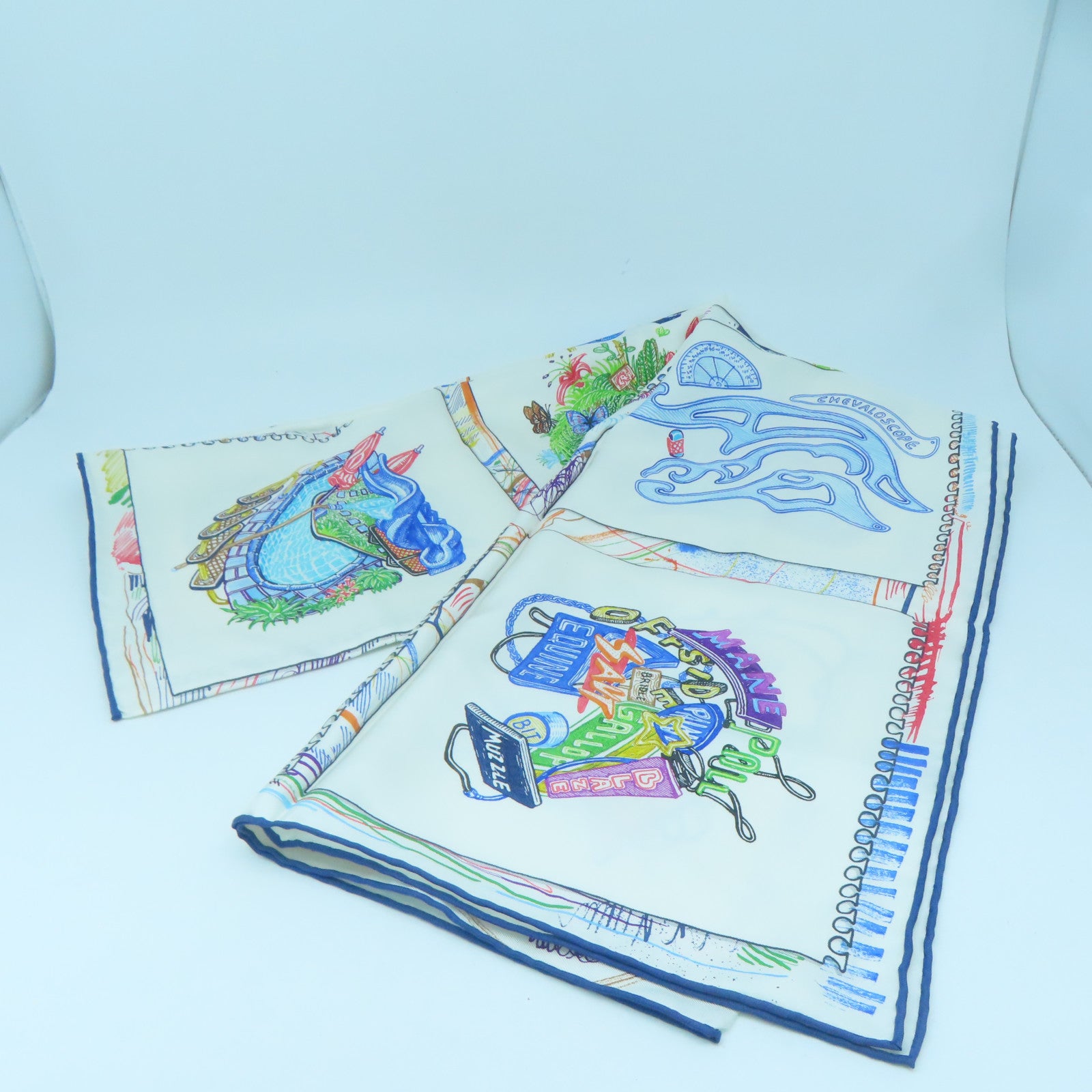 HERMES Silk 90X90 Scarf White/Blue