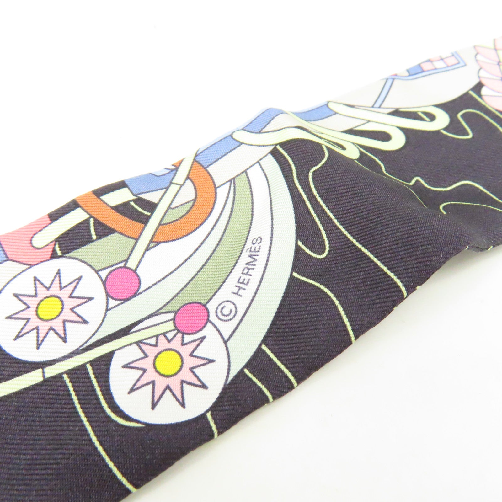 HERMES 【激減優惠】絲質Twilly Scarf絲巾黑色/粉紅色/彩色