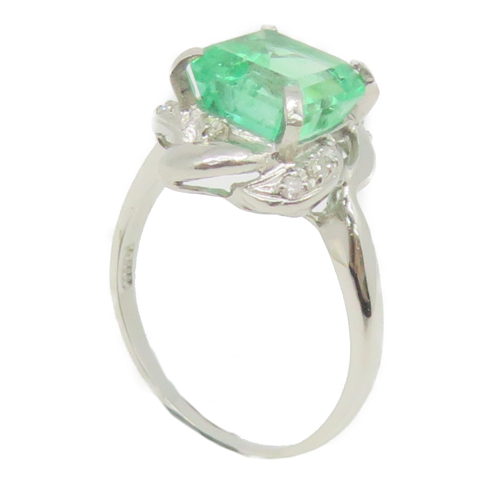 JEWELRY 【激减优惠】Pt1000铂金Emerald Ring 2.00绿宝石/0.10ct钻石戒指US#7.25