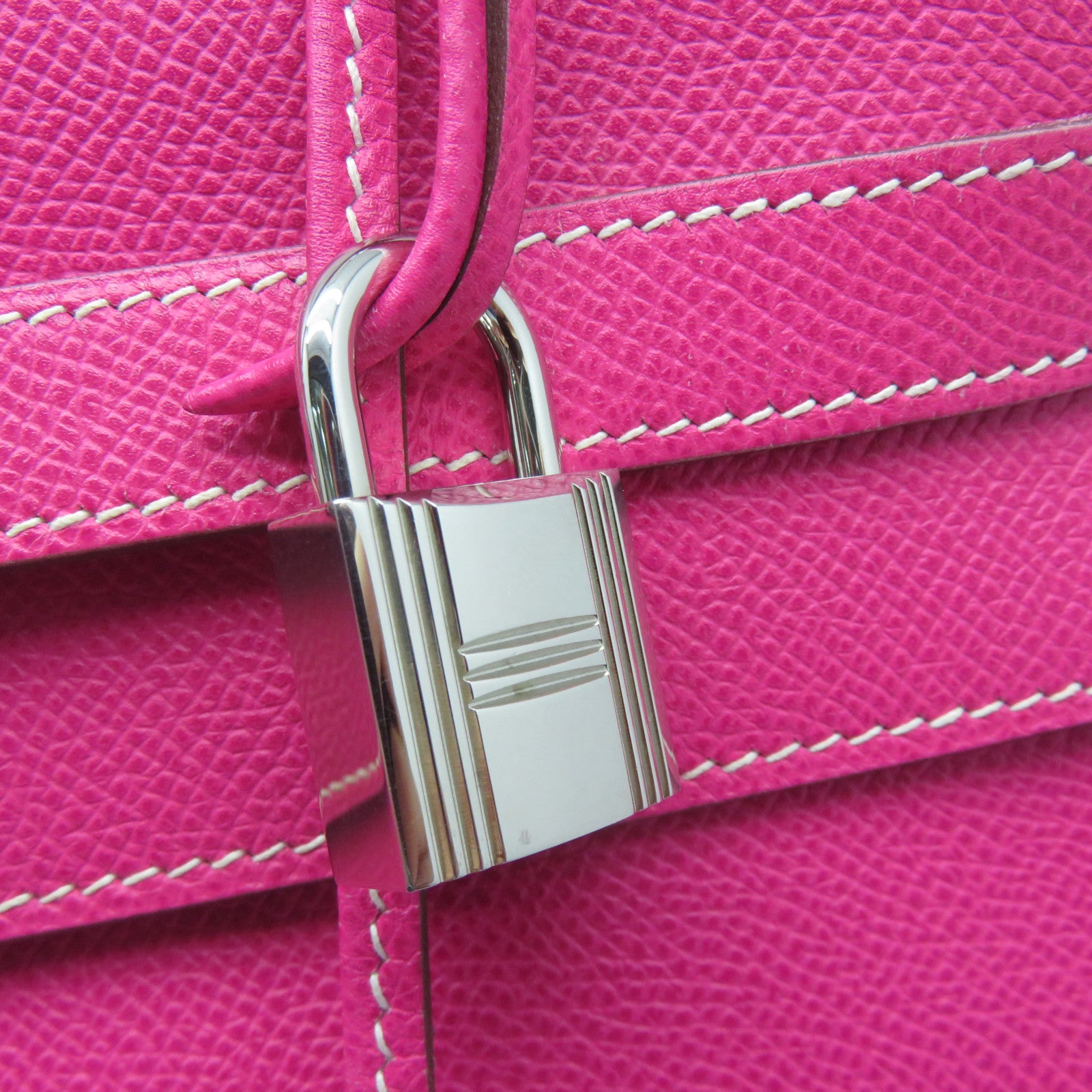 HERMES Epsom皮革Kelly 32银扣手挽肩背两用袋Tosca萤光桃红