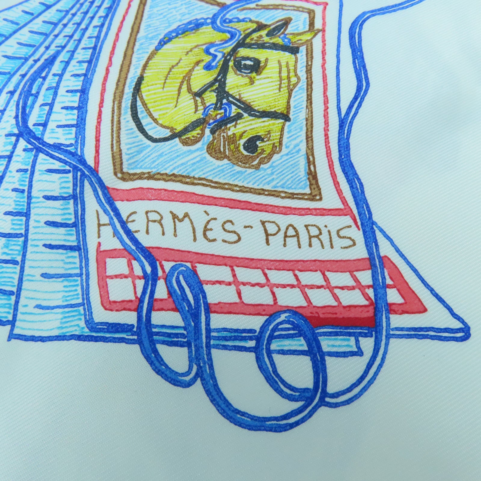 HERMES Silk 90X90 Scarf White/Blue