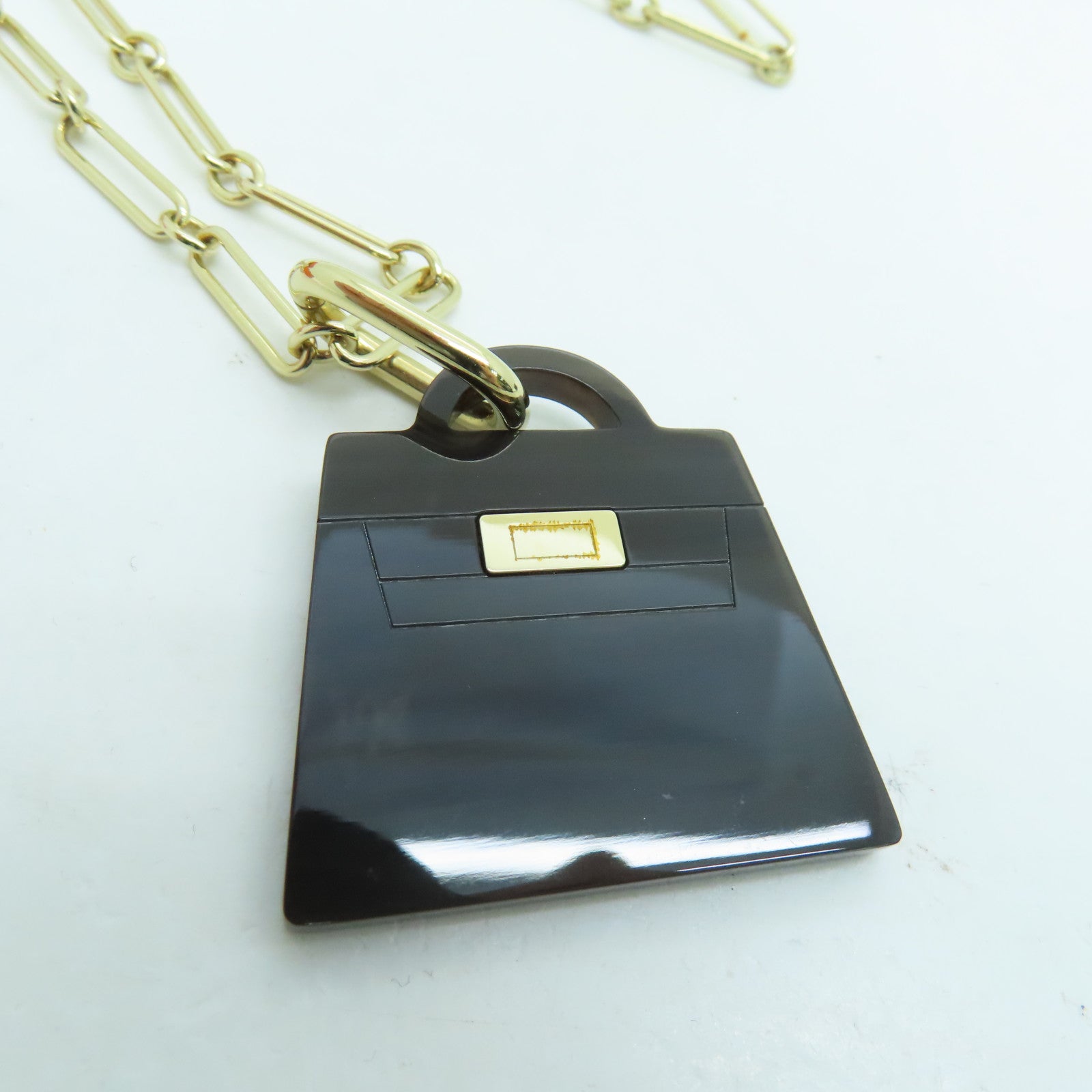 HERMES 水牛角/金屬Amulette Necklace項鍊金扣黑色