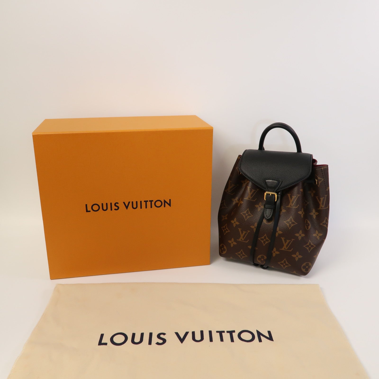 LOUIS VUITTON Monogram Montsouris BB金扣背包黑色/啡色