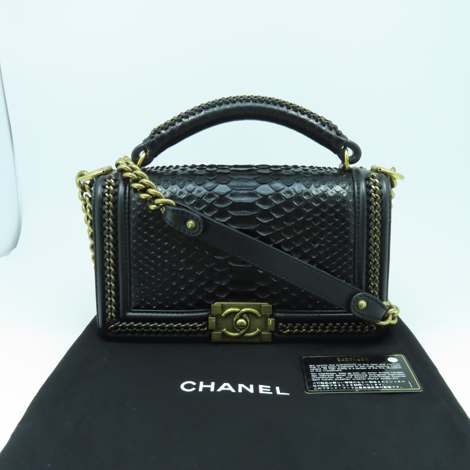 CHANEL 蛇皮皮革Chanel Boy 25cm金扣手挽肩背兩用袋黑色