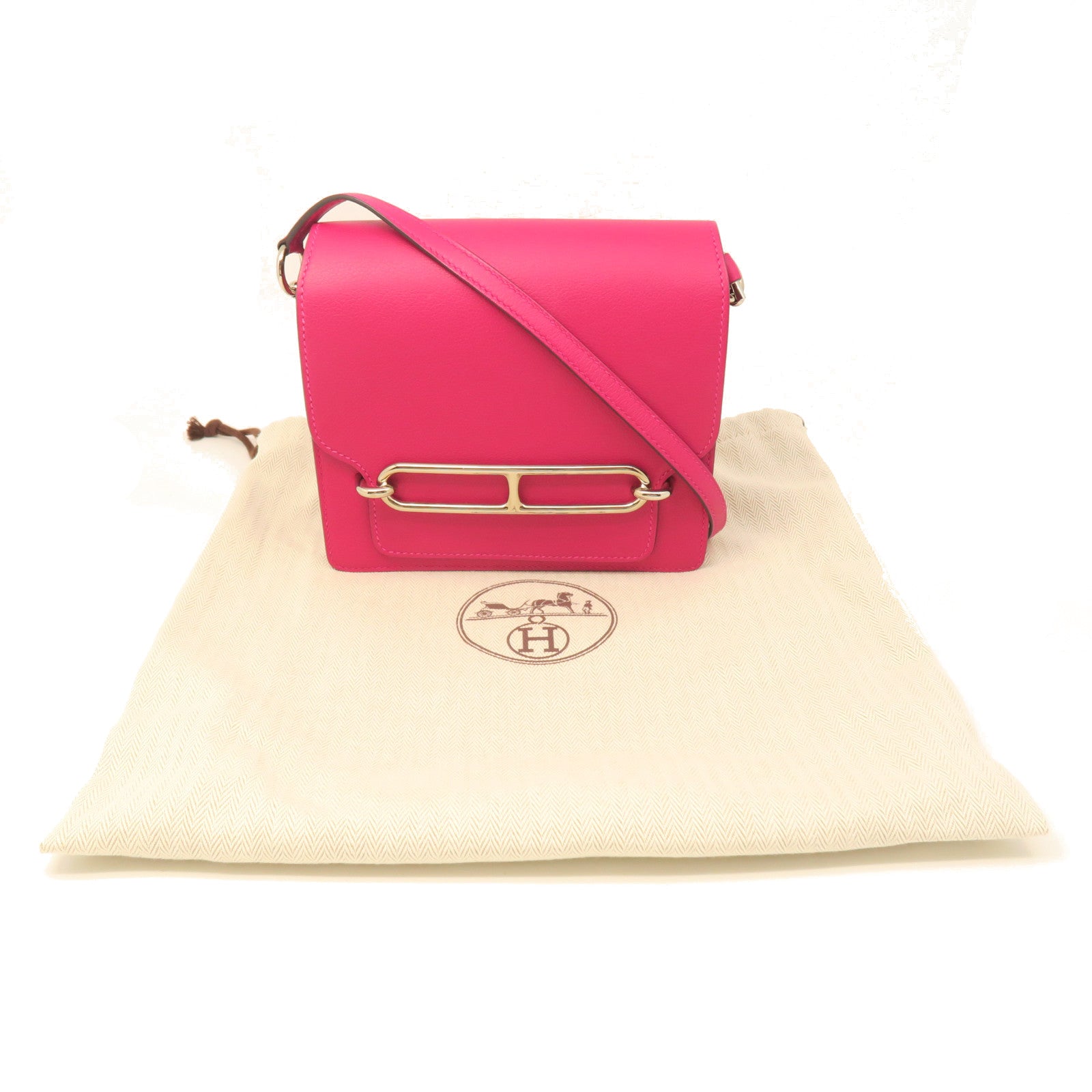 HERMES Evercolor Leather Mini Roulis Gold Buckle Shoulder Bag Pink