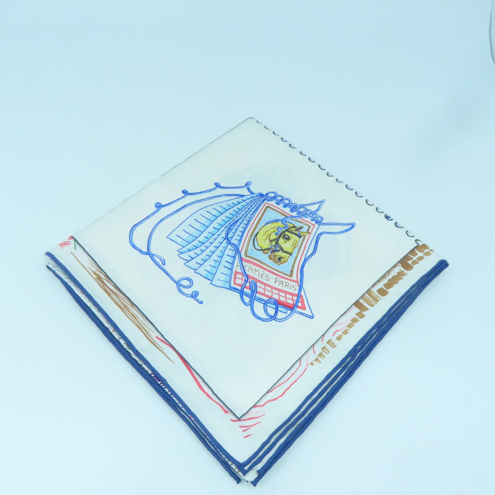 HERMES Silk 90X90 Scarf White/Blue