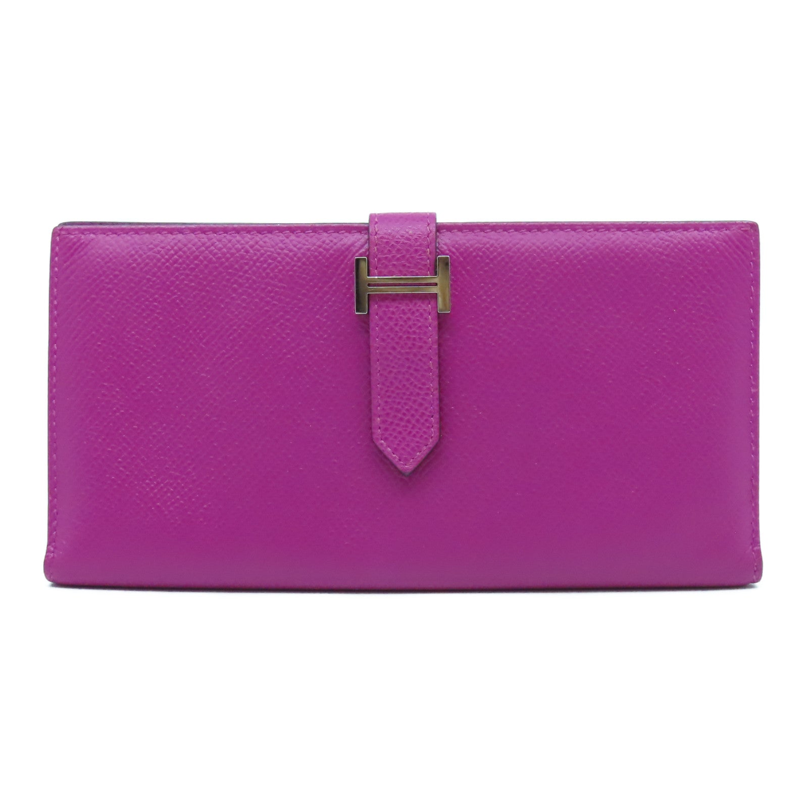 HERMES Epsom皮革Bearn Wallet銀扣長錢包玫瑰紫色
