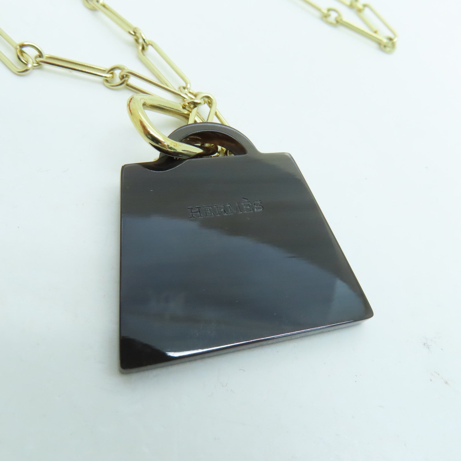 HERMES 水牛角/金屬Amulette Necklace項鍊金扣黑色