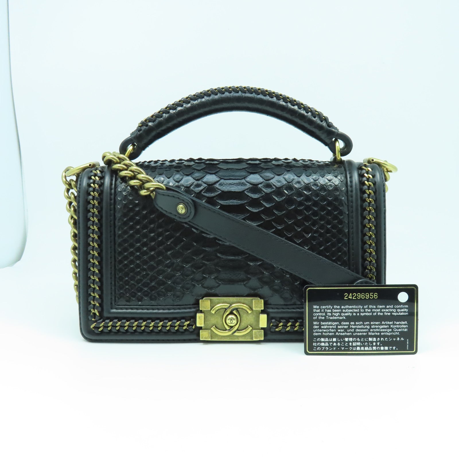 CHANEL 蛇皮皮革Chanel Boy 25cm金扣手挽肩背兩用袋黑色