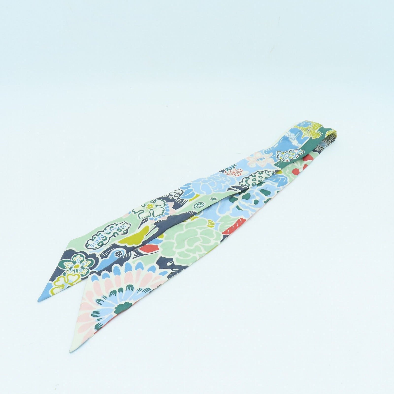 HERMES Silk Twilly Scarf Light Blue/Green/Color