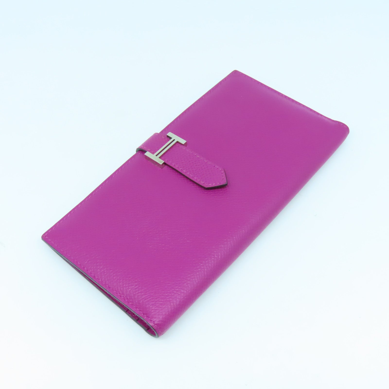 HERMES Epsom皮革Bearn Wallet銀扣長錢包玫瑰紫色