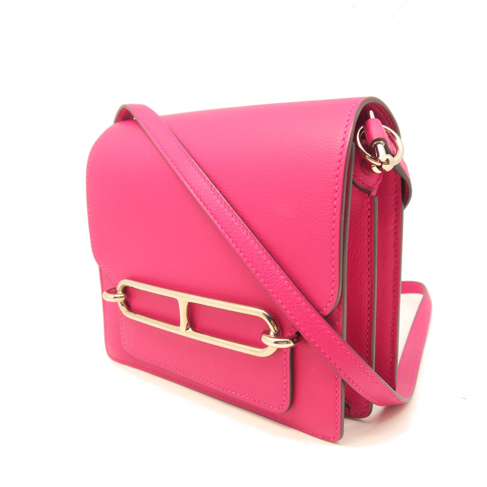 HERMES Evercolor Leather Mini Roulis Gold Buckle Shoulder Bag Pink
