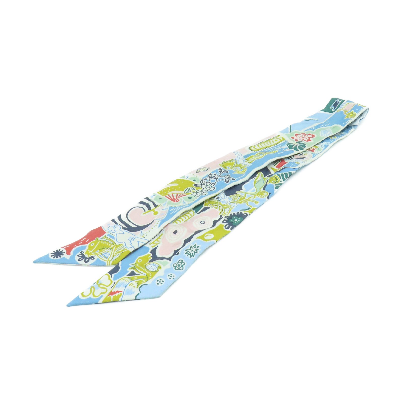 HERMES Silk Twilly Scarf Light Blue/Green/Color