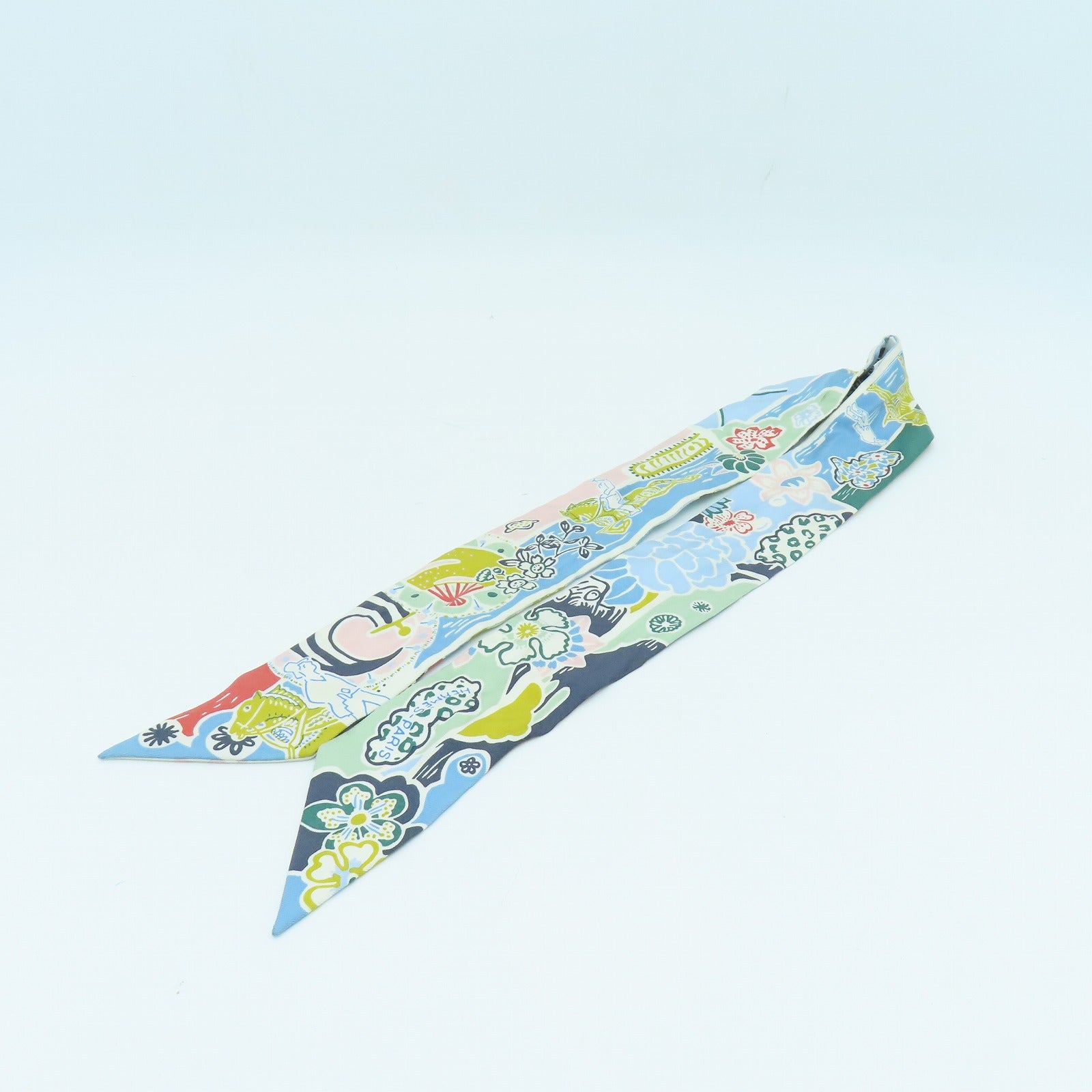 HERMES Silk Twilly Scarf Light Blue/Green/Color