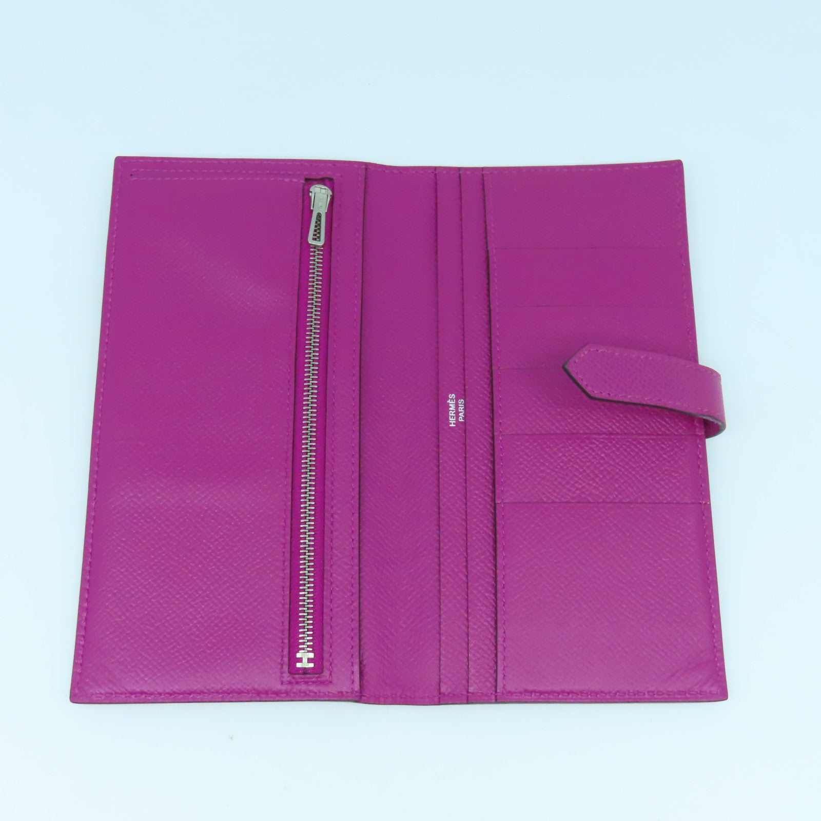 HERMES Epsom皮革Bearn Wallet銀扣長錢包玫瑰紫色