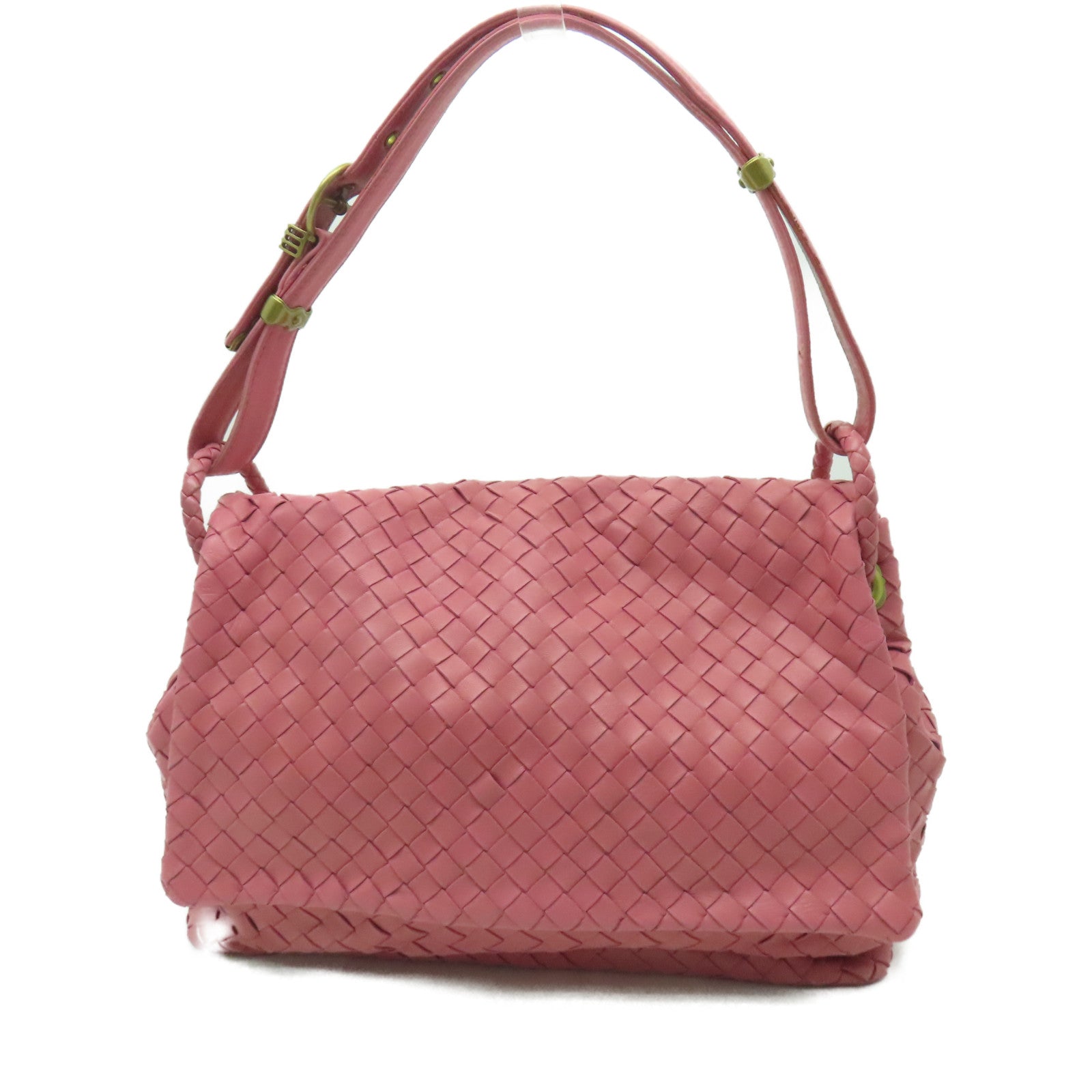 BOTTEGA VENETA 織紋皮革Shoulder Bag金扣肩背袋粉紅色