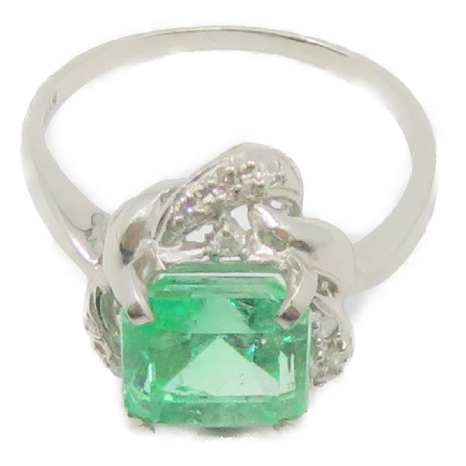 JEWELRY 【激减优惠】Pt1000铂金Emerald Ring 2.00绿宝石/0.10ct钻石戒指US#7.25