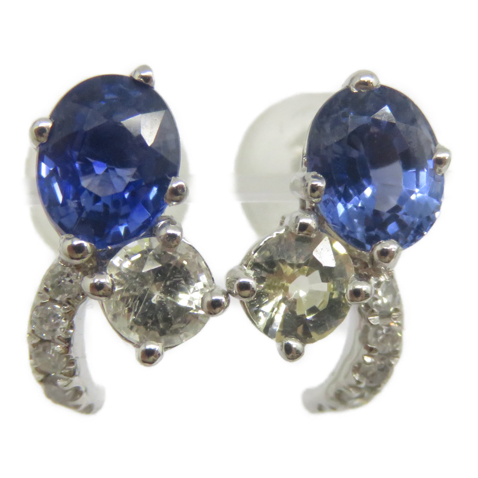 JEWELRY 18K白金Sapphire Diamond Earrings 1.34ct藍寶石/0.06ct鑽石耳環
