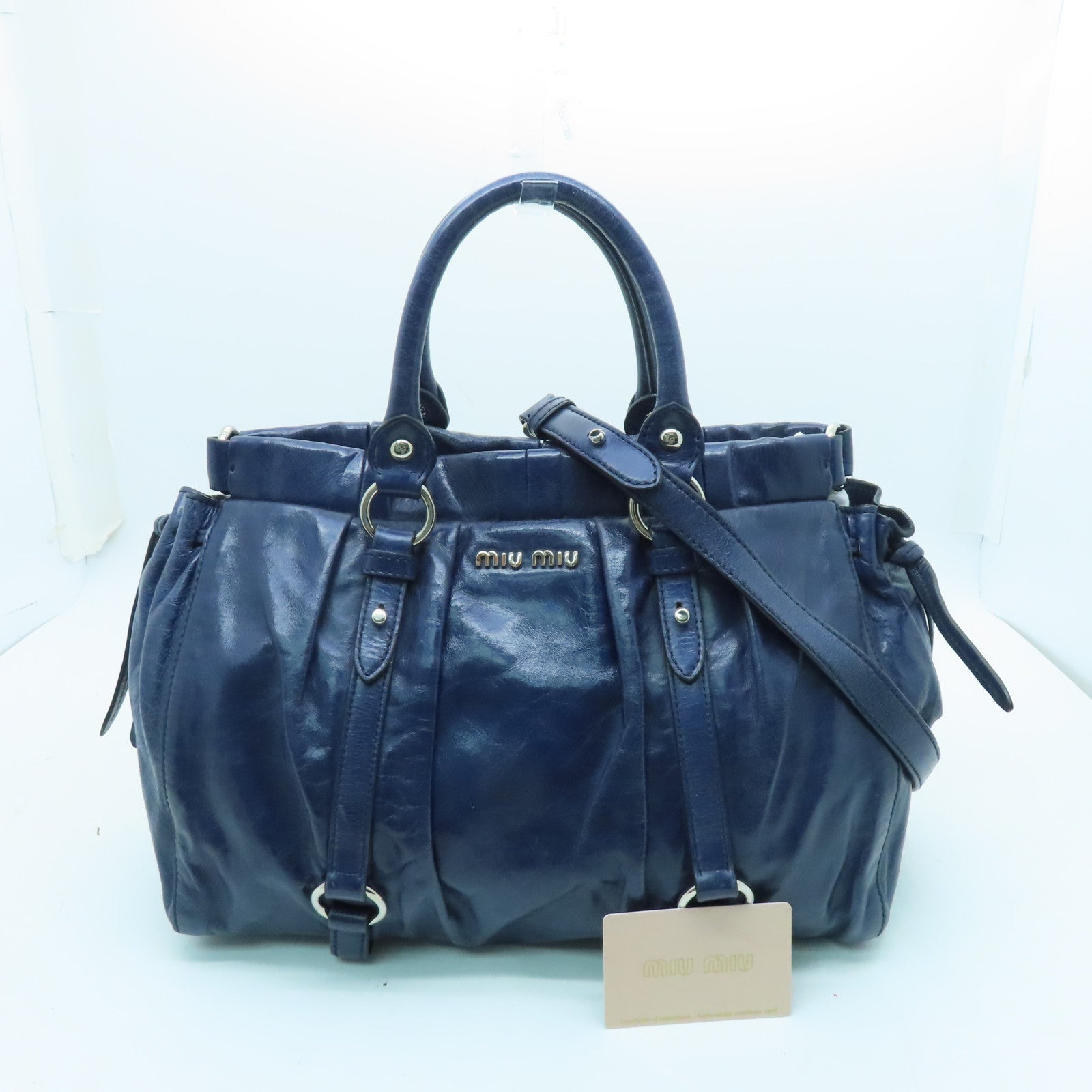 Miu Miu cowhide leather 2 Way Shoulder silver buckle handle shoulder bag blue