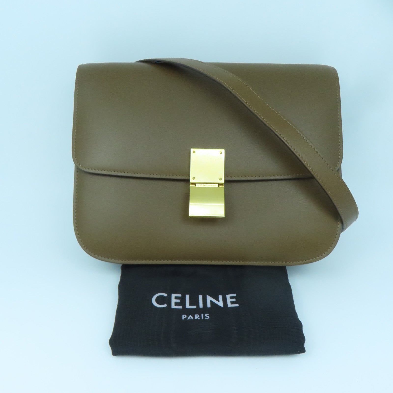 CELINE cowhide leather Shoulder Bag gold buckle shoulder bag brown