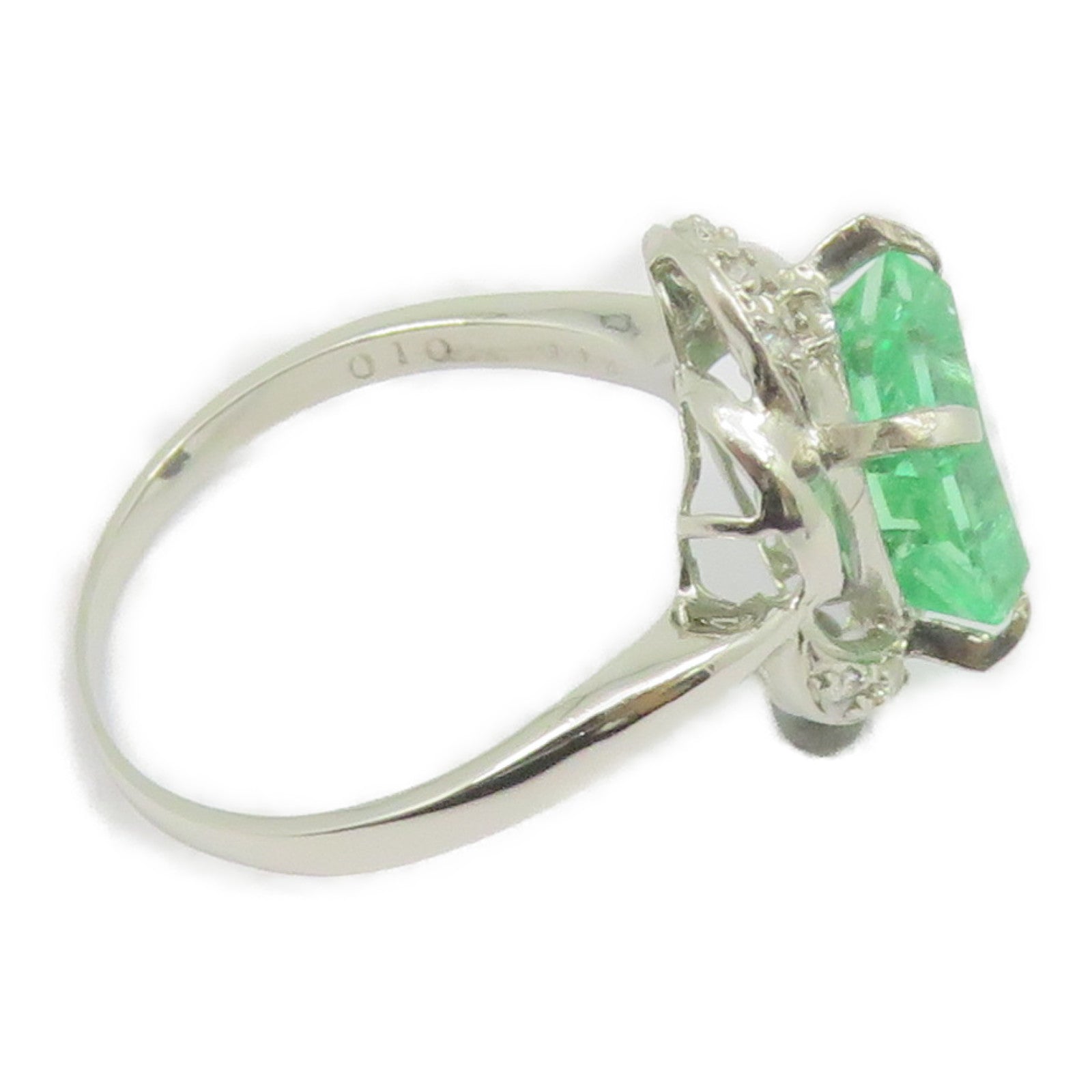 JEWELRY 【激减优惠】Pt1000铂金Emerald Ring 2.00绿宝石/0.10ct钻石戒指US#7.25