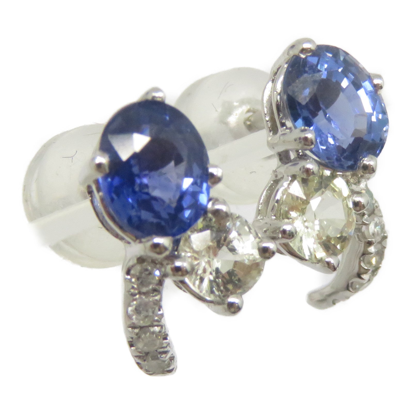 JEWELRY 18K白金Sapphire Diamond Earrings 1.34ct藍寶石/0.06ct鑽石耳環