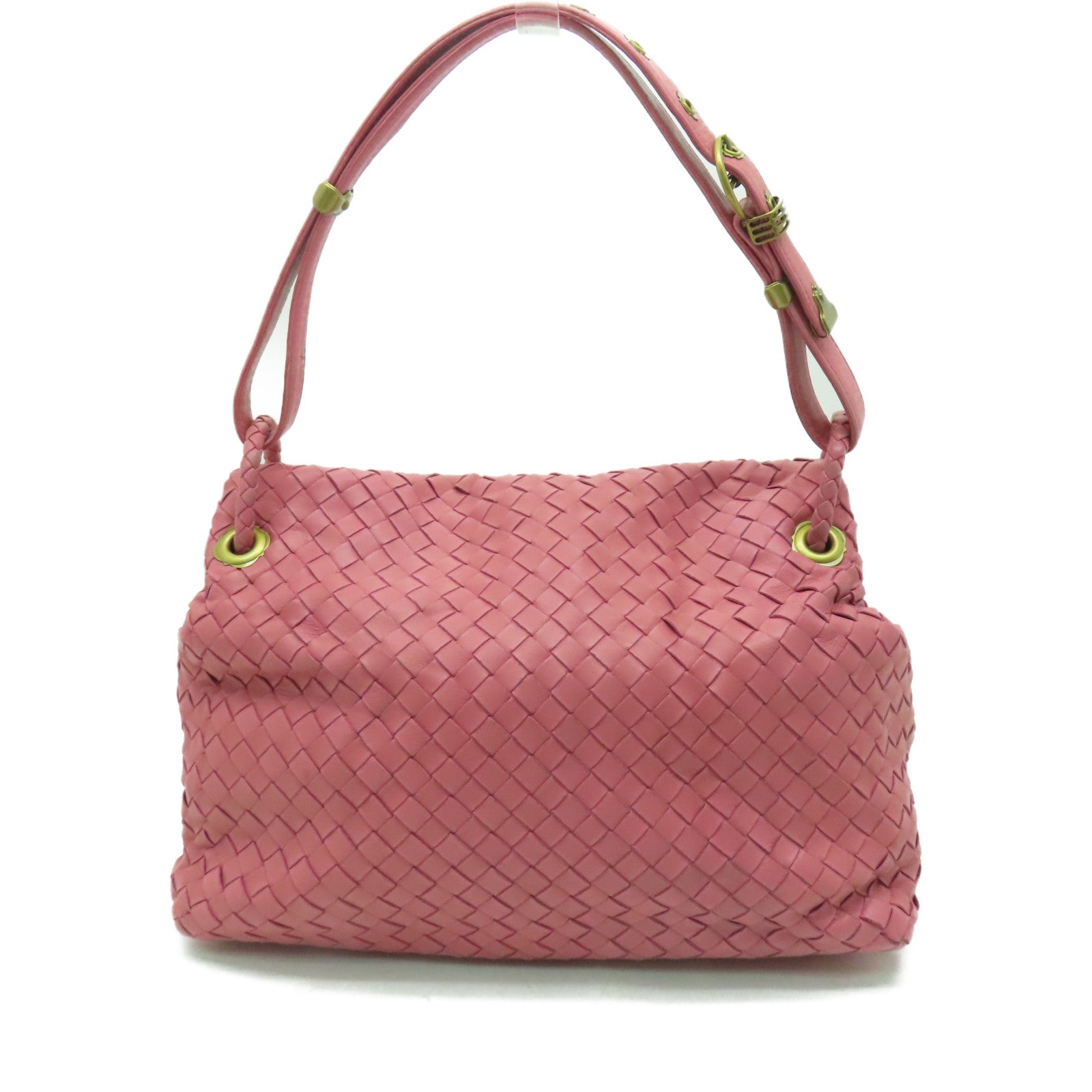 BOTTEGA VENETA 織紋皮革Shoulder Bag金扣肩背袋粉紅色