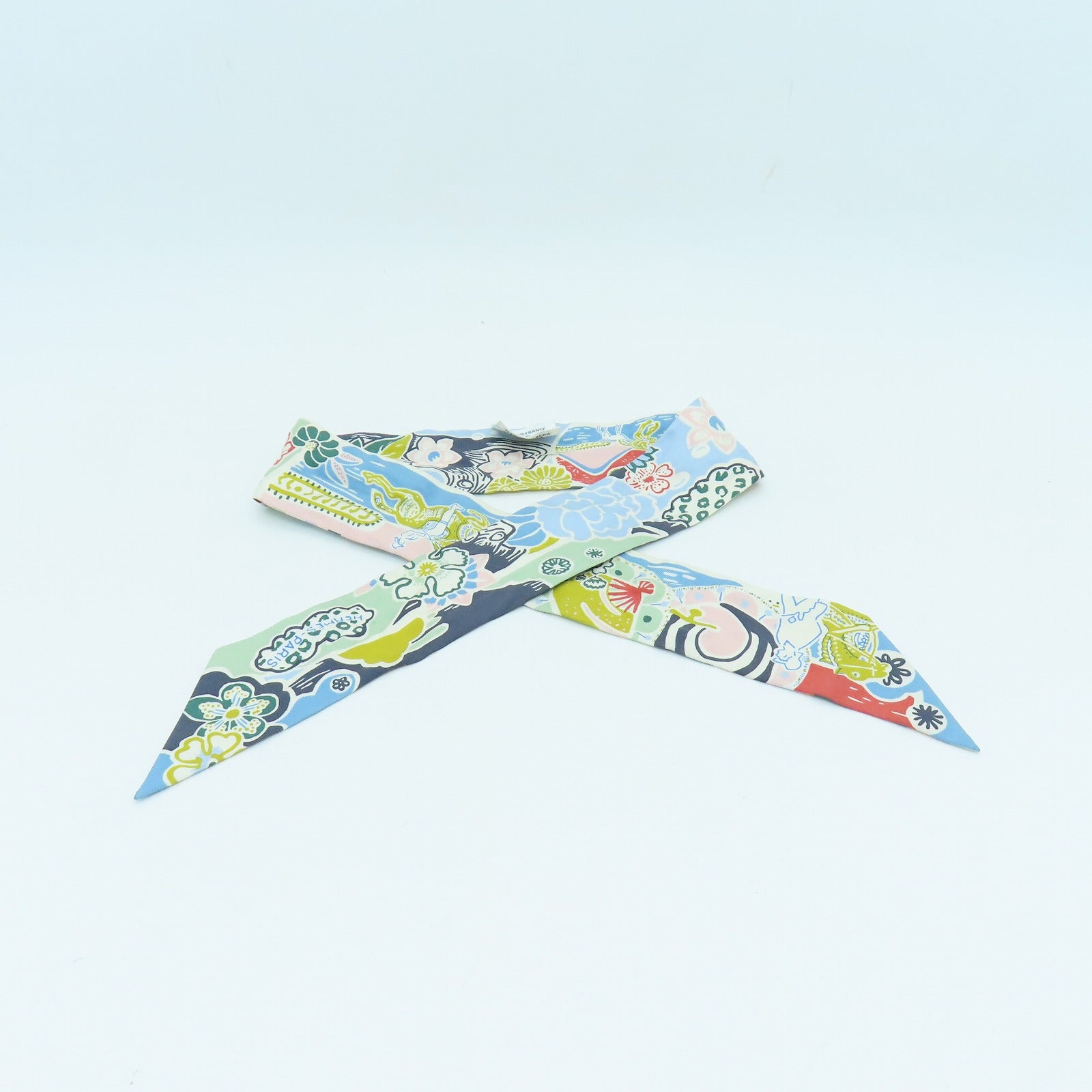 HERMES Silk Twilly Scarf Light Blue/Green/Color