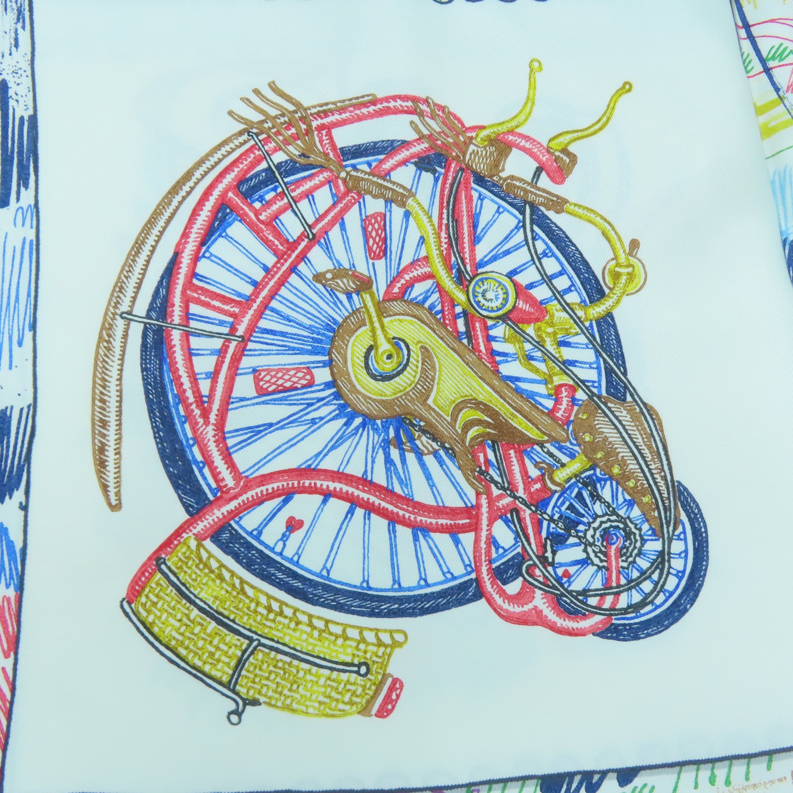 HERMES Silk 90X90 Scarf White/Blue