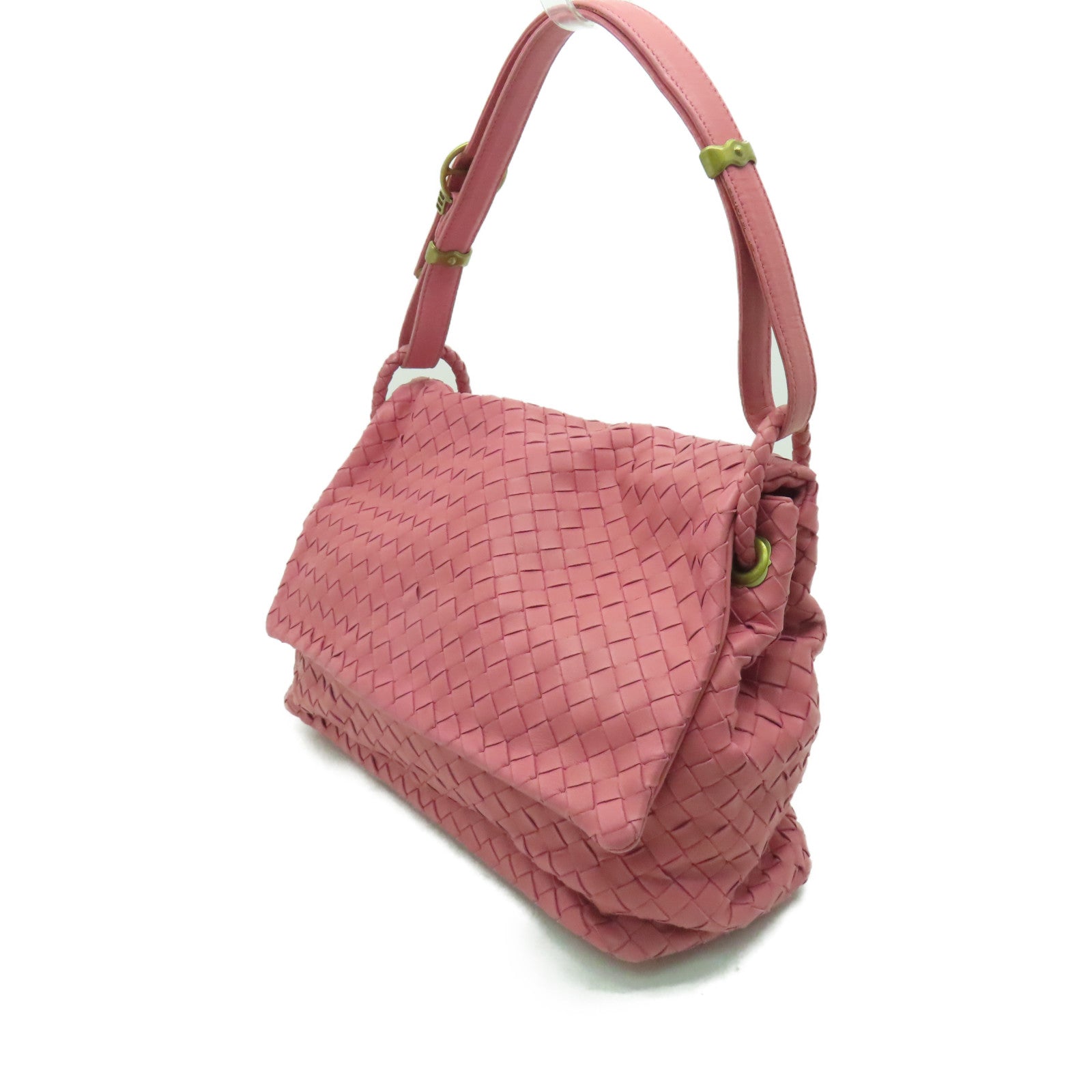 BOTTEGA VENETA 織紋皮革Shoulder Bag金扣肩背袋粉紅色