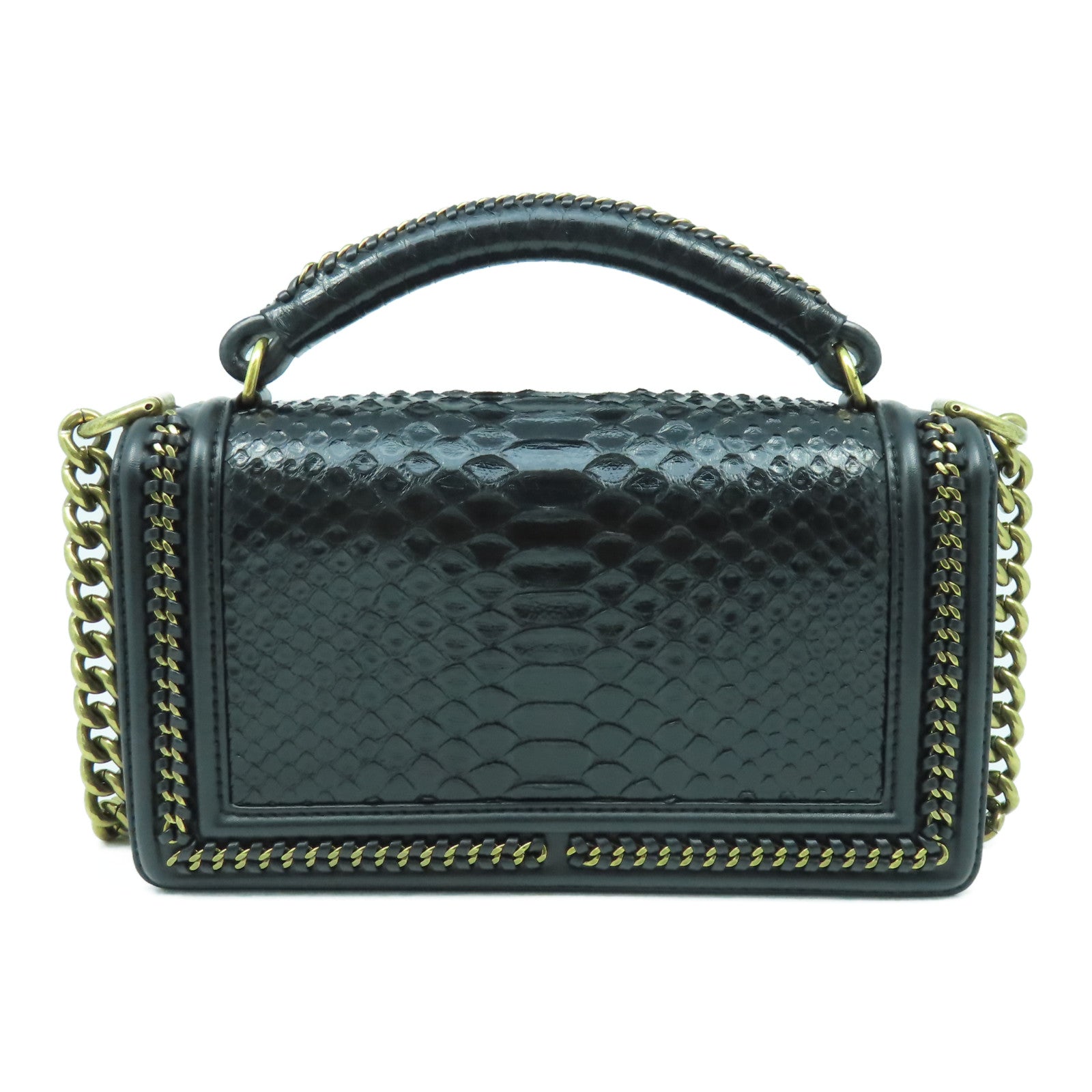 CHANEL 蛇皮皮革Chanel Boy 25cm金扣手挽肩背兩用袋黑色