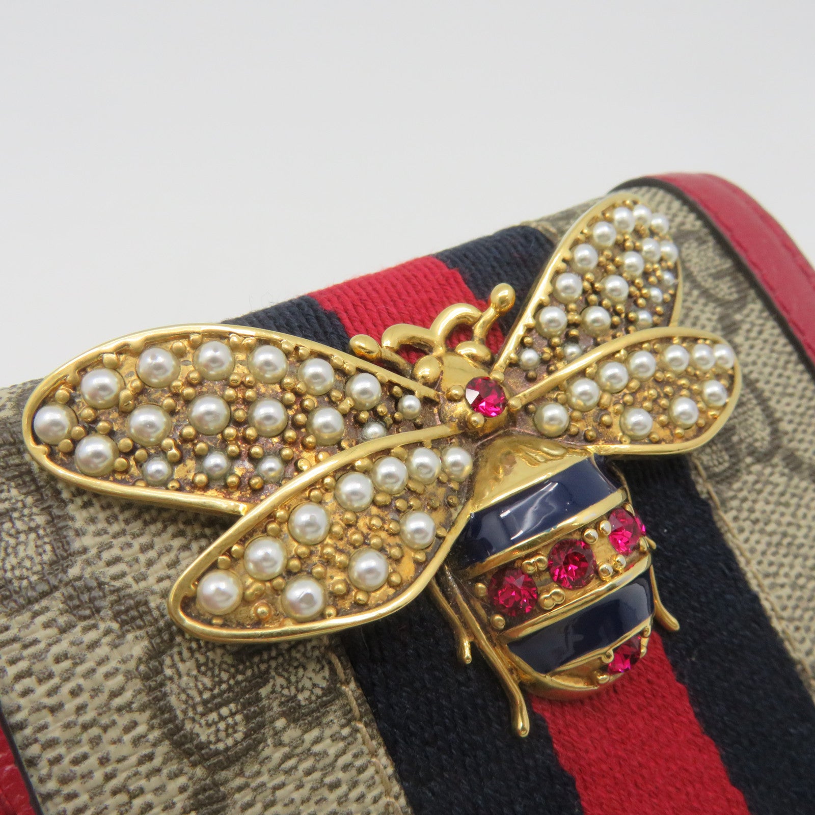 GUCCI 涂层帆布Mini Wallet短钱包啡色/红色